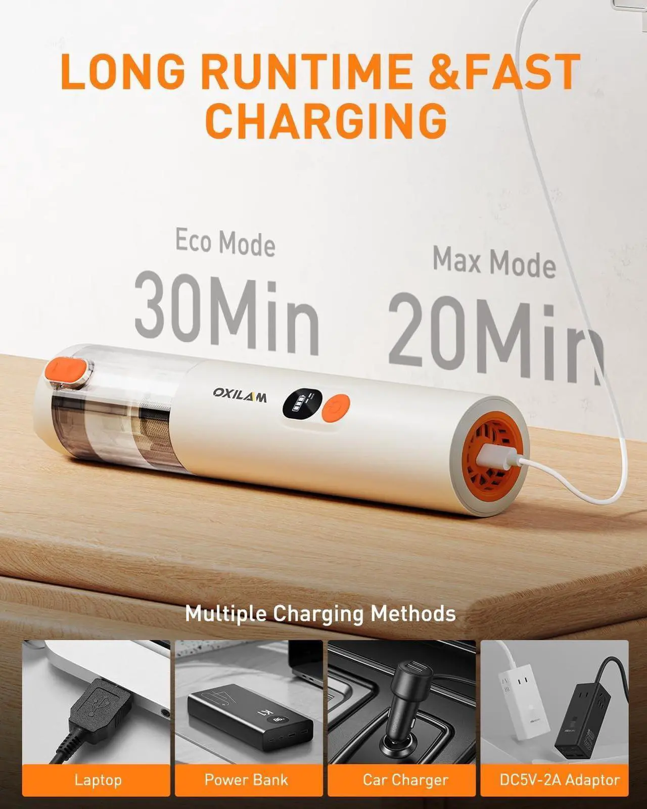 Alt view image 7 of 7 - OXILAM 4 in 1 Car Vacuum - Handheld Vacuum 14000PA High Power, Portable Cordless Small Vacuum, Blow & Suction 2 in 1, Up to 30 Mins Runtime, Multi-Nozzles, Vacuum Cleaner for Home, Pet, Car, Office