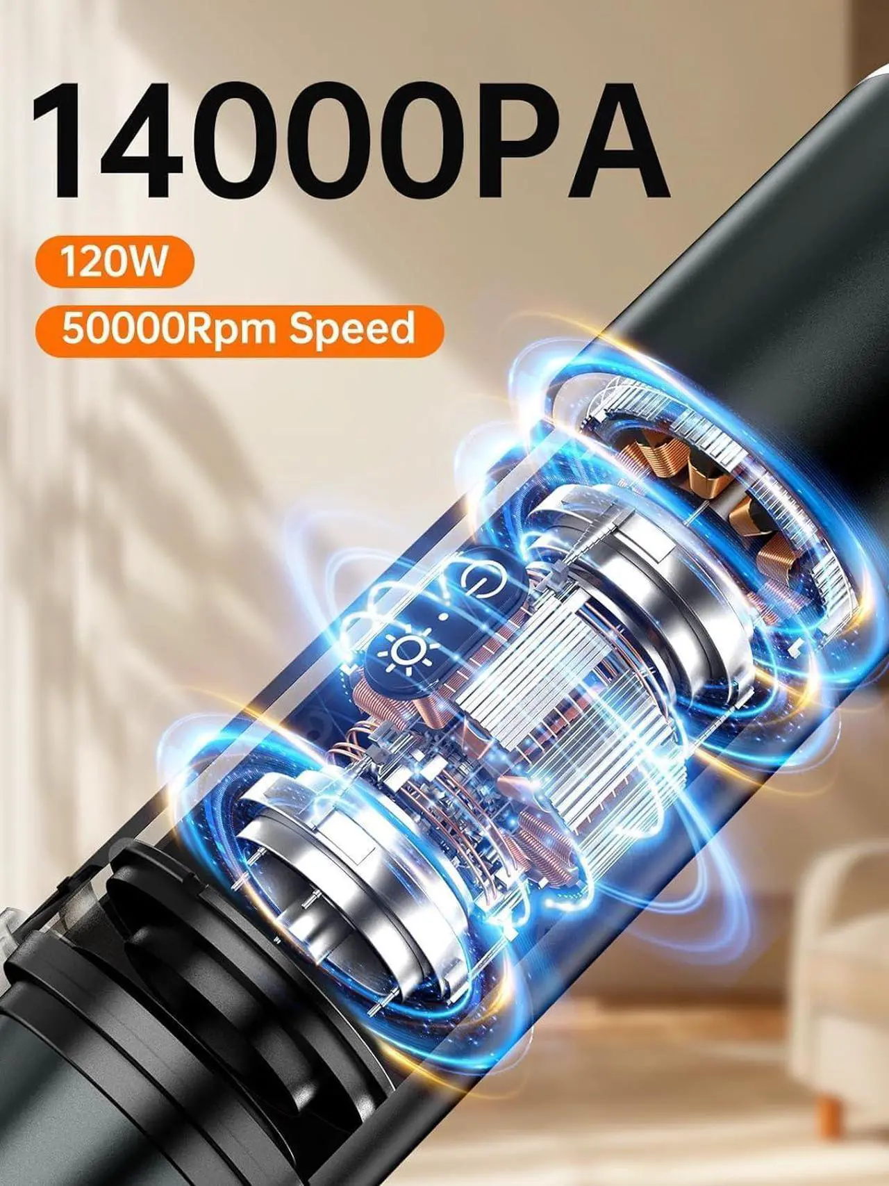 Alt view image 2 of 7 - ruwa Car Vacuum Cleaner Handheld Vacuum, Cordless Hand Vacuum Rechargeable with 2 Speeds, Portable Mini for Car, Home and Pet Hair, 14000PA High Power, 300ml Dust Cup (Pewter Grey)