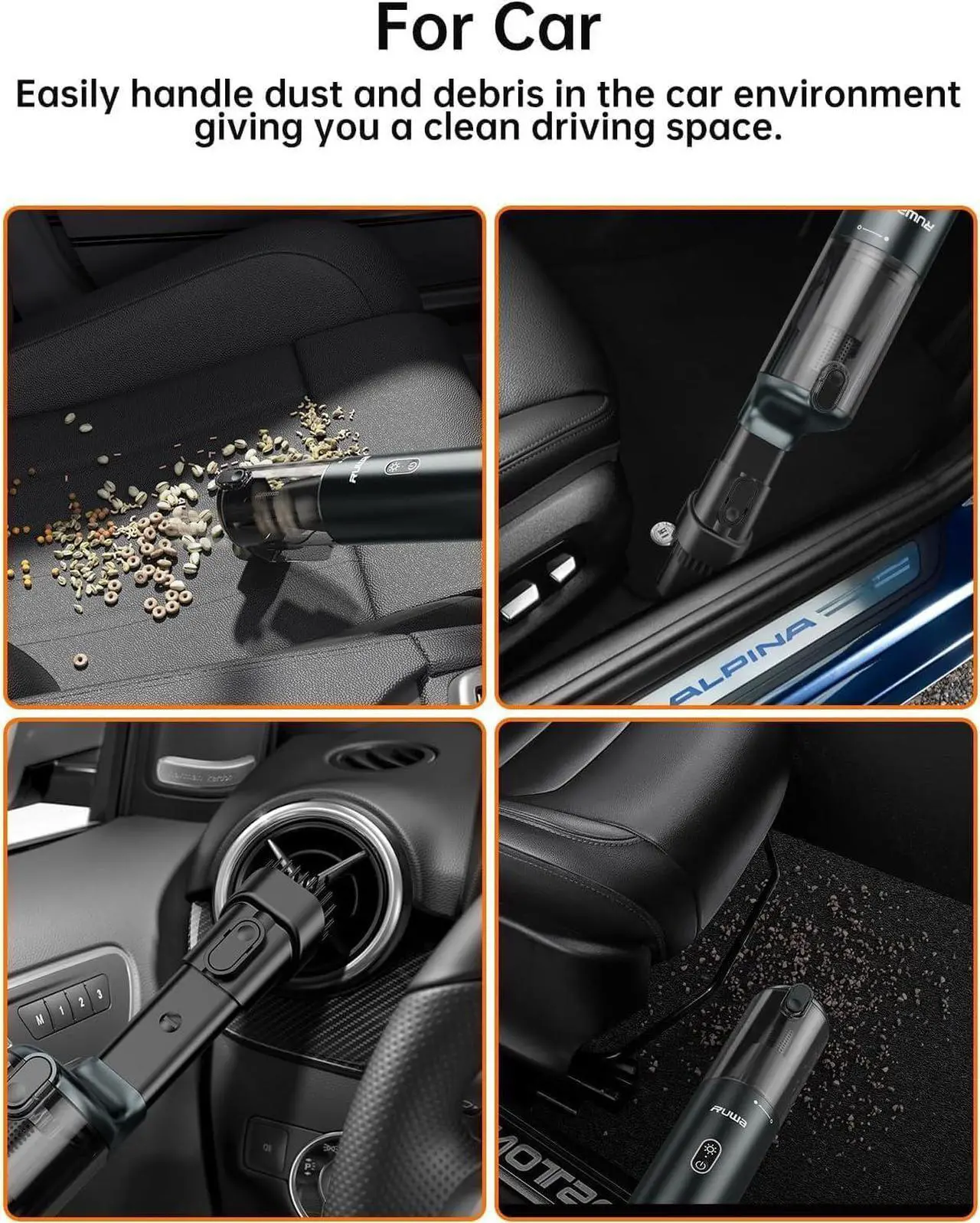 Alt view image 3 of 7 - ruwa Car Vacuum Cleaner Handheld Vacuum, Cordless Hand Vacuum Rechargeable with 2 Speeds, Portable Mini for Car, Home and Pet Hair, 14000PA High Power, 300ml Dust Cup (Pewter Grey)