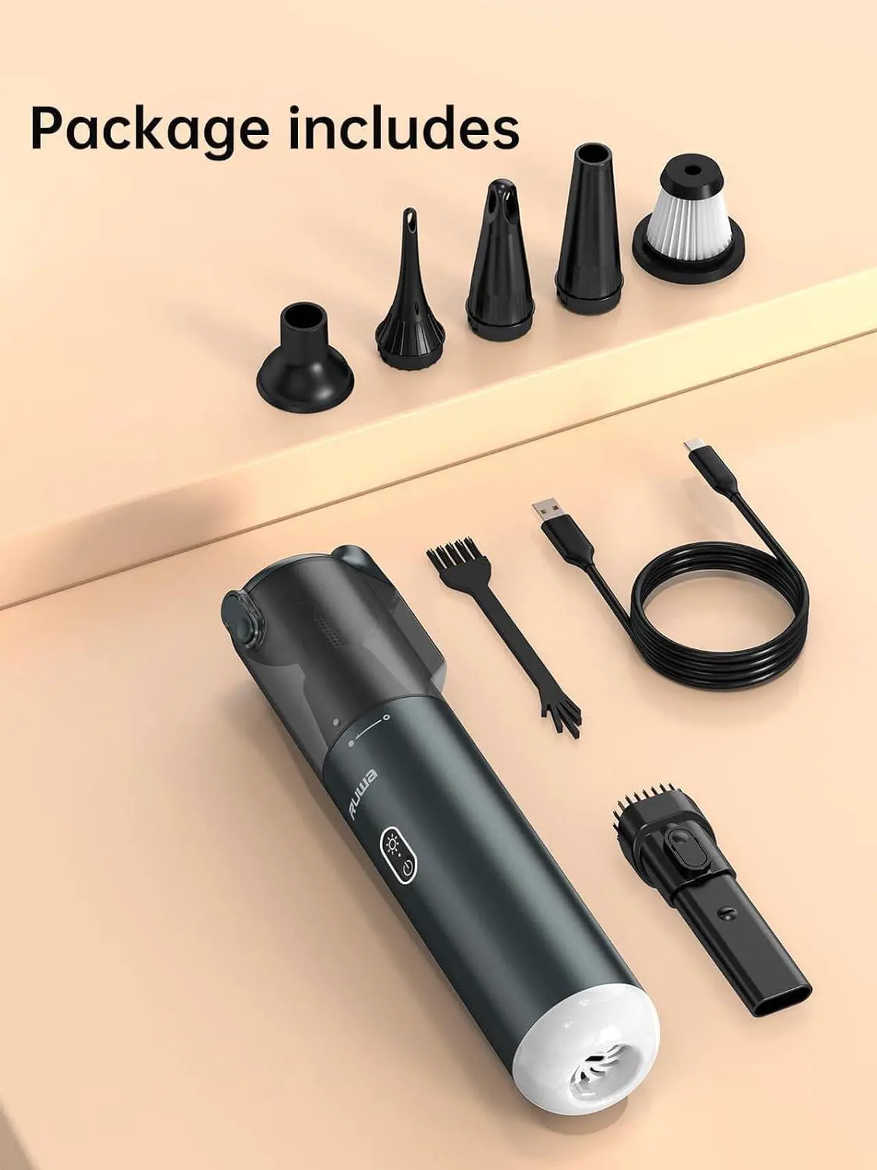 Alt view image 7 of 7 - ruwa Car Vacuum Cleaner Handheld Vacuum, Cordless Hand Vacuum Rechargeable with 2 Speeds, Portable Mini for Car, Home and Pet Hair, 14000PA High Power, 300ml Dust Cup (Pewter Grey)