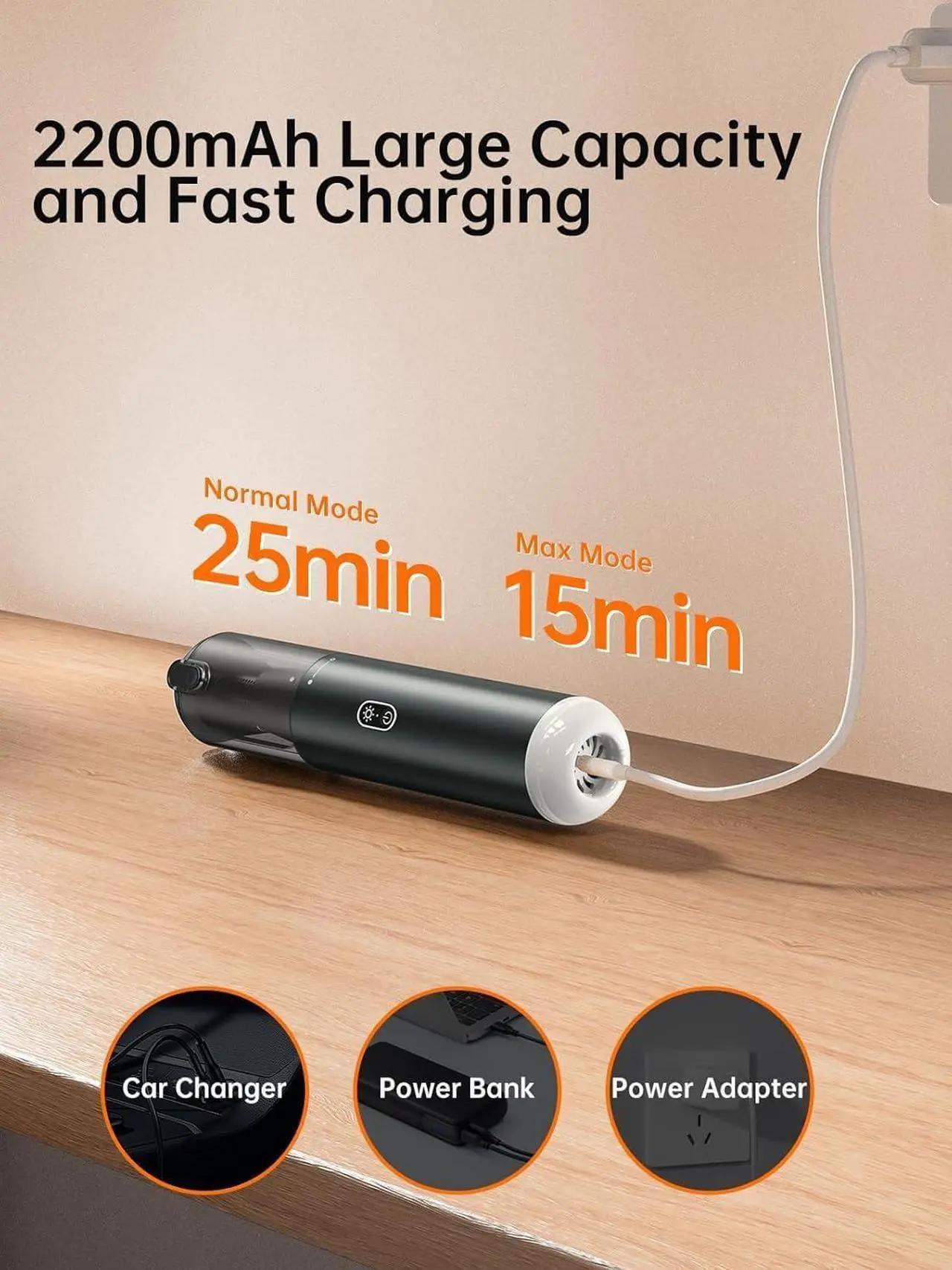 Alt view image 6 of 7 - ruwa Car Vacuum Cleaner Handheld Vacuum, Cordless Hand Vacuum Rechargeable with 2 Speeds, Portable Mini for Car, Home and Pet Hair, 14000PA High Power, 300ml Dust Cup (Pewter Grey)