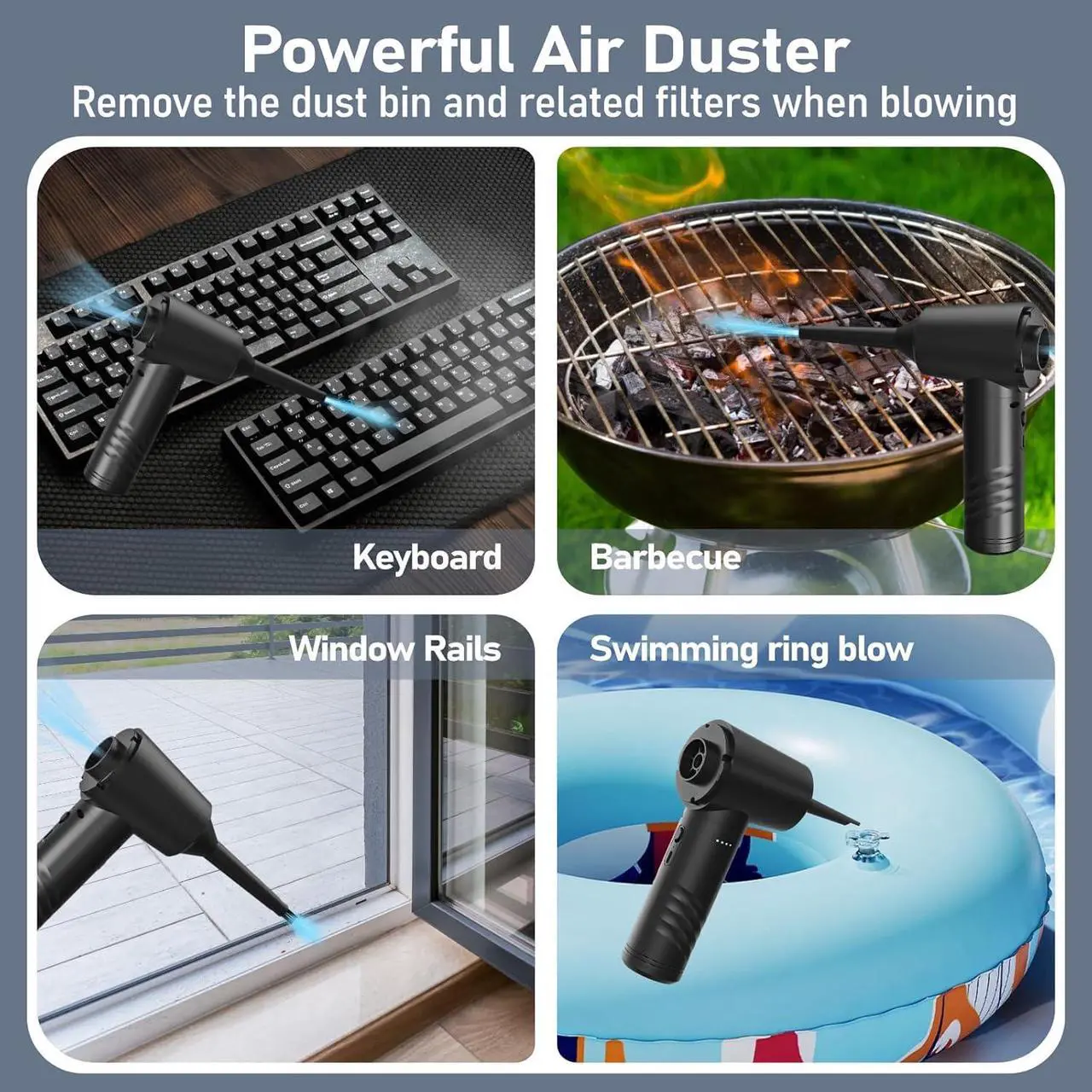 Alt view image 2 of 7 - Electric Compressed Air Duster Car Vacuum Cleaner Cordless 11000PA Portable Mini Keyboard Duster 90000RPM PC Air Blower Cleaning Kit for Computer, Car, Office(Dustbin-Gray)