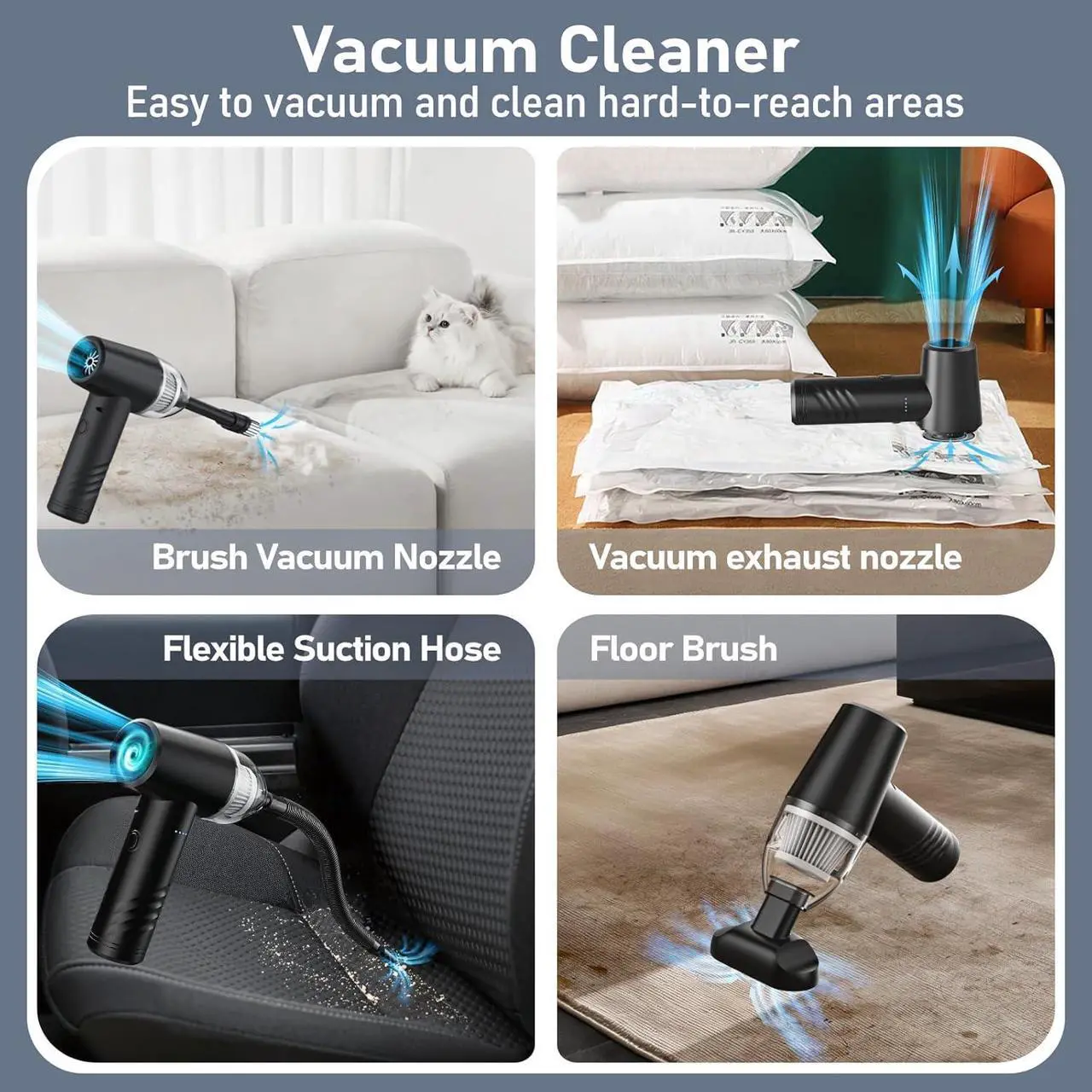 Alt view image 3 of 7 - Electric Compressed Air Duster Car Vacuum Cleaner Cordless 11000PA Portable Mini Keyboard Duster 90000RPM PC Air Blower Cleaning Kit for Computer, Car, Office(Dustbin-Gray)