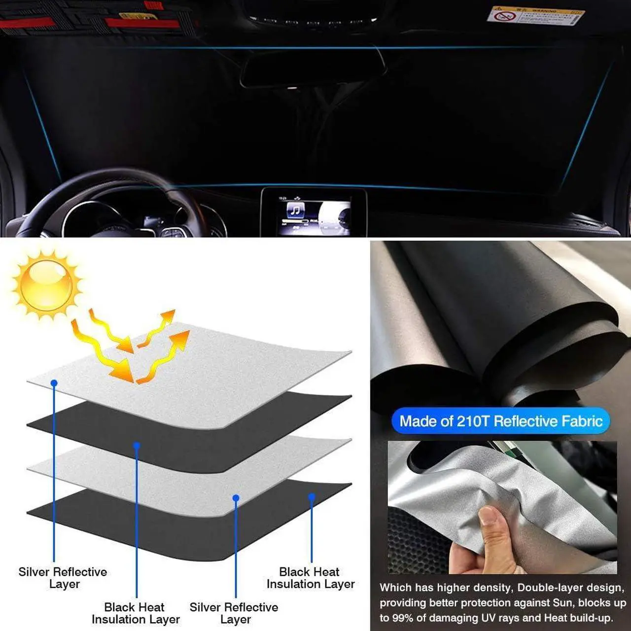 Alt view image 3 of 6 - KUST Custom Fit Windshield Sun Shade for 2014-2024 Infiniti Q50 Accessories Window Shade Cover Sun Visor Folding Blocks UV Rays Keep Your Car Cooler