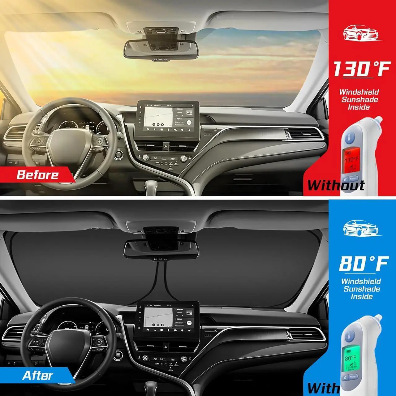 Alt view image 2 of 7 - ARISMOTOR Windshield Sun Shade for H-yundai Santa Fe 2019-2025, Custom Fit Foldable Front Window Sunshade Sun Visor Protector, Block UV Rays Keep Your Car Cooler