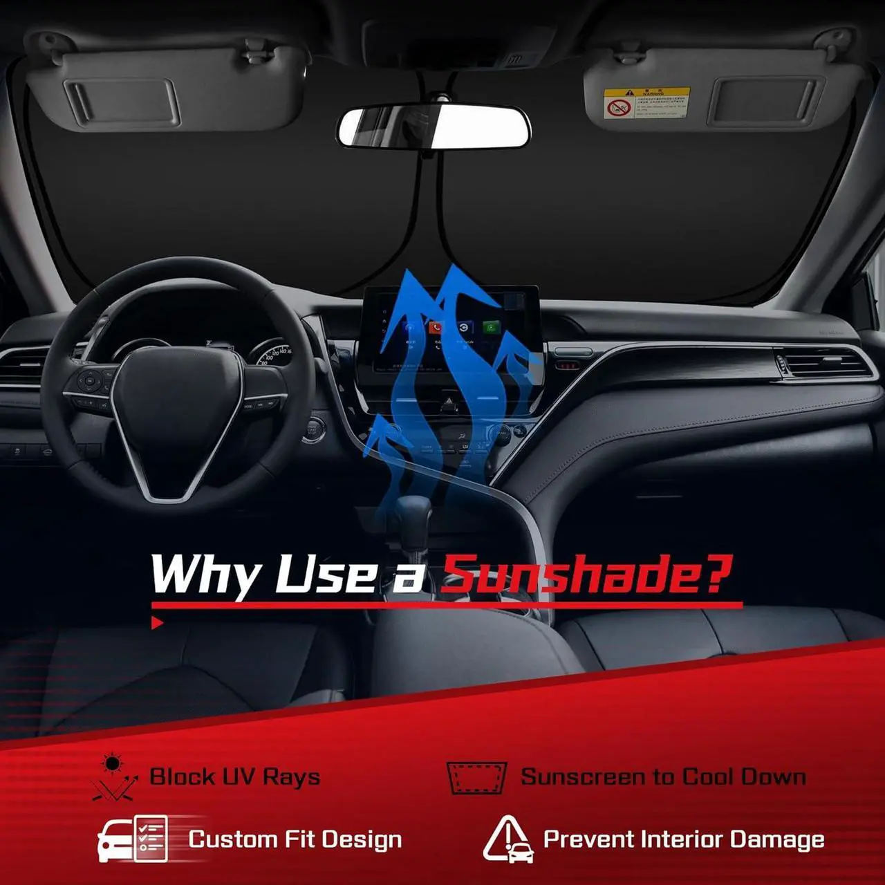 Alt view image 3 of 7 - ARISMOTOR Windshield Sun Shade for H-yundai Santa Fe 2019-2025, Custom Fit Foldable Front Window Sunshade Sun Visor Protector, Block UV Rays Keep Your Car Cooler