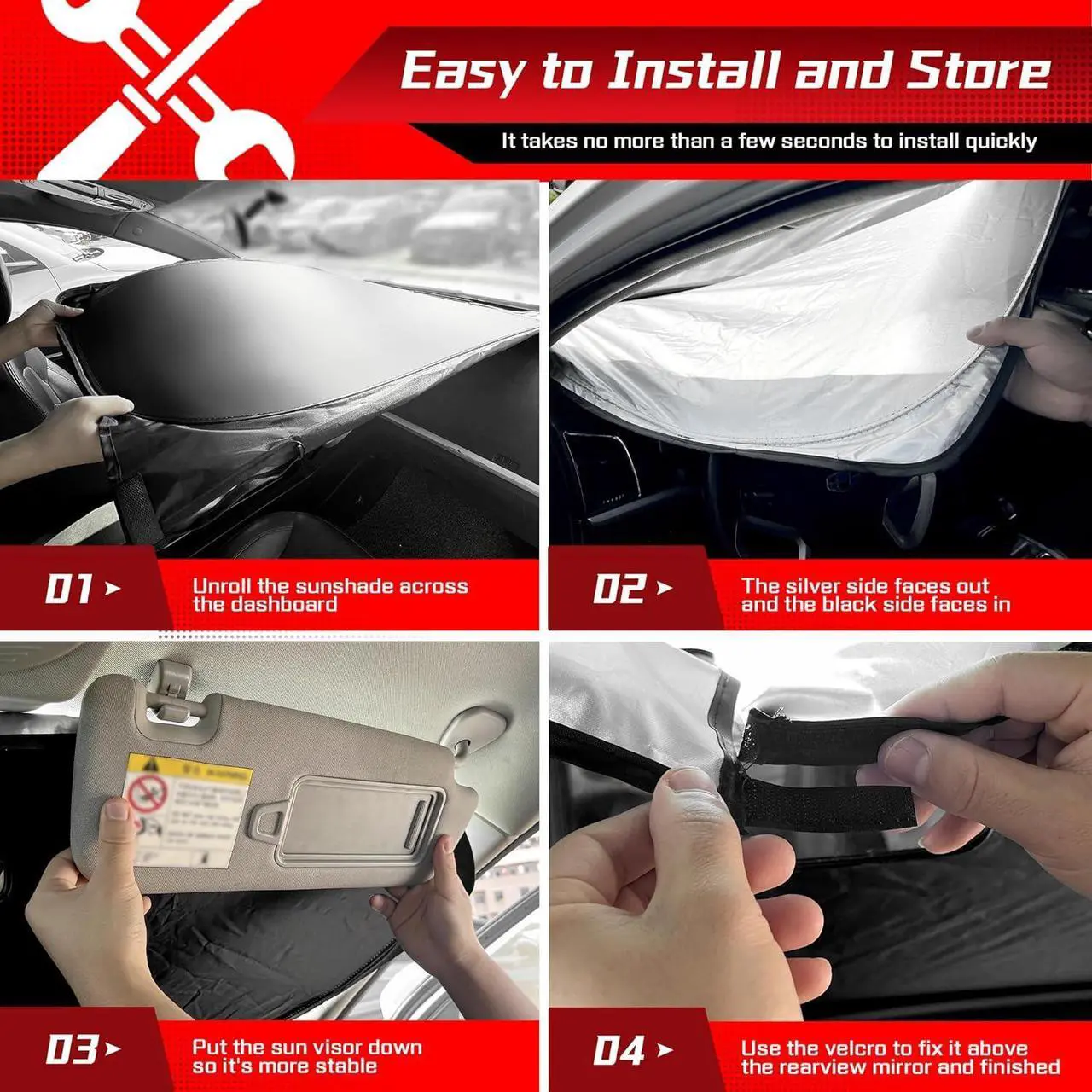 Alt view image 6 of 7 - ARISMOTOR Windshield Sun Shade for H-yundai Santa Fe 2019-2025, Custom Fit Foldable Front Window Sunshade Sun Visor Protector, Block UV Rays Keep Your Car Cooler