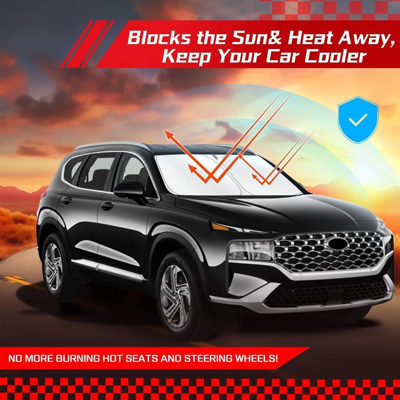 Alt view image 7 of 7 - ARISMOTOR Windshield Sun Shade for H-yundai Santa Fe 2019-2025, Custom Fit Foldable Front Window Sunshade Sun Visor Protector, Block UV Rays Keep Your Car Cooler