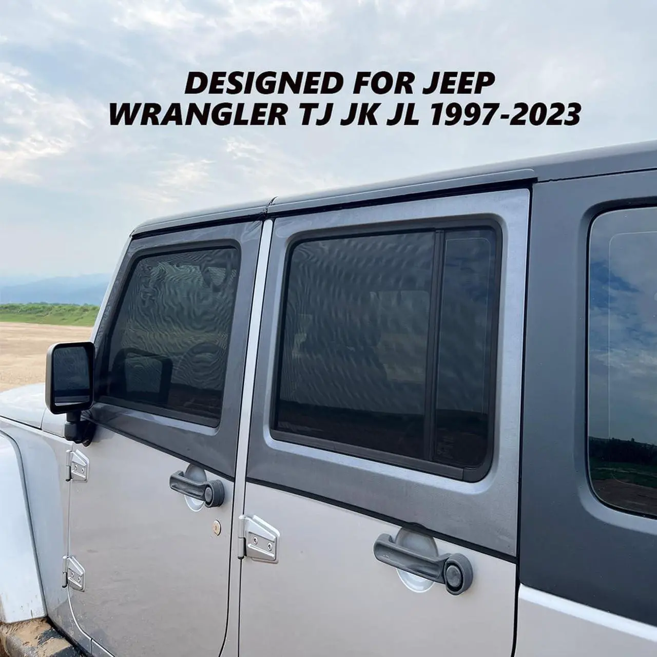 Alt view image 2 of 7 - ROMASO Window Shade for Jeep Wrangler,Window Screen Curtains for Jeep Wrangler TJ JK JL & Gladiator JT,Rear Blackout Car Window Screens for Camping(2Pack)