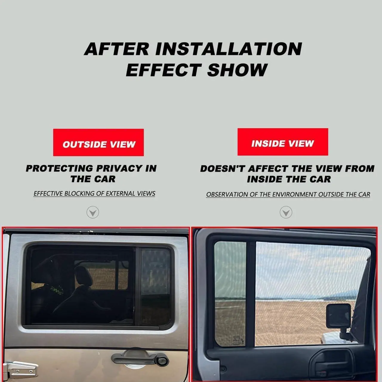 Alt view image 5 of 7 - ROMASO Window Shade for Jeep Wrangler,Window Screen Curtains for Jeep Wrangler TJ JK JL & Gladiator JT,Rear Blackout Car Window Screens for Camping(2Pack)