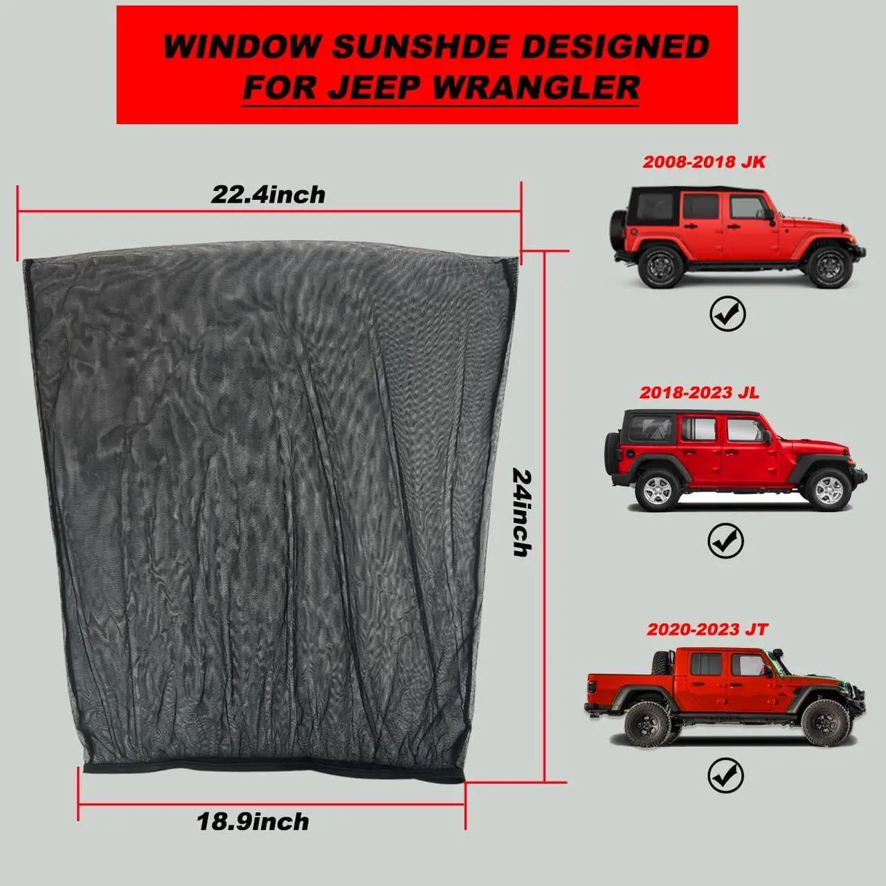 Alt view image 6 of 7 - ROMASO Window Shade for Jeep Wrangler,Window Screen Curtains for Jeep Wrangler TJ JK JL & Gladiator JT,Rear Blackout Car Window Screens for Camping(2Pack)