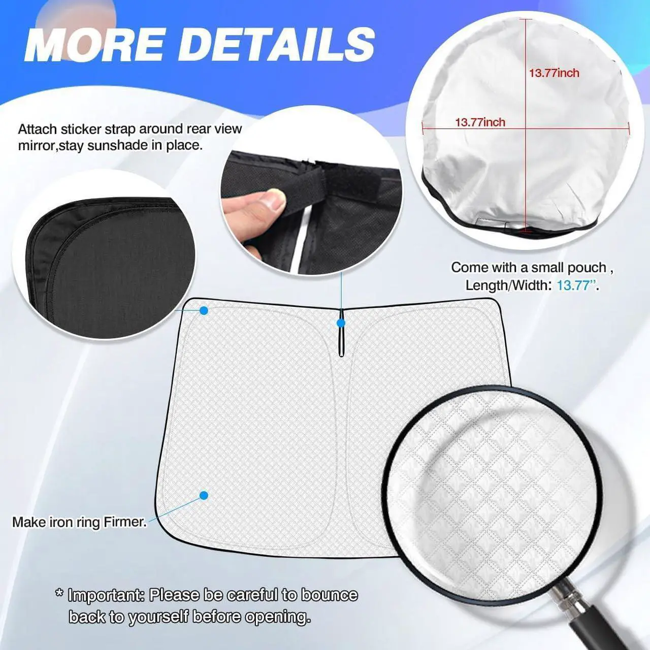 Alt view image 5 of 6 - Windshield Sun Shade for Hyundai Tucson Accessories 2022-2024 2025 Thicken 6-Layer Foldable Front Window Sunshade Cover Sun Visor Protector Block UV Rays Keep Vehicle Cool