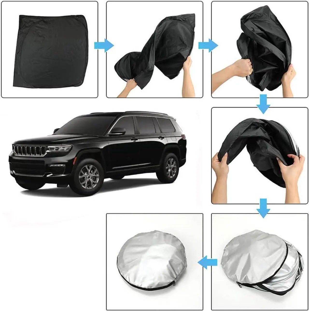 Alt view image 2 of 7 - D-Lumina Windshield Sunshade - Compatible with Jeep Grand Cherokee 2022 2023 2024 2025, (Not for Grand Cherokee L & Jeep Cherokee) - Foldable Front Window Sun Shade Protector, Heat Shield