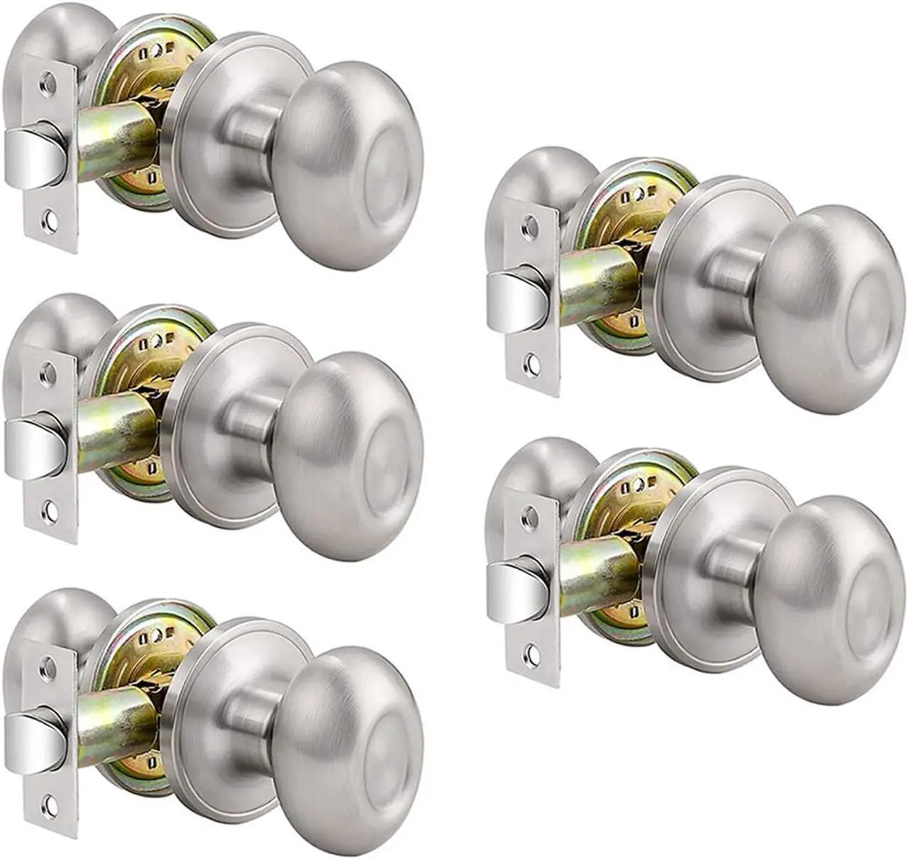 Main image of Probrico Passage Door Knobs No Lock, Oval Brushed Nickel Interior Door Knob for Hallway Closet, Modern No-Locking Door Knob with Egg Style 5 Pack
