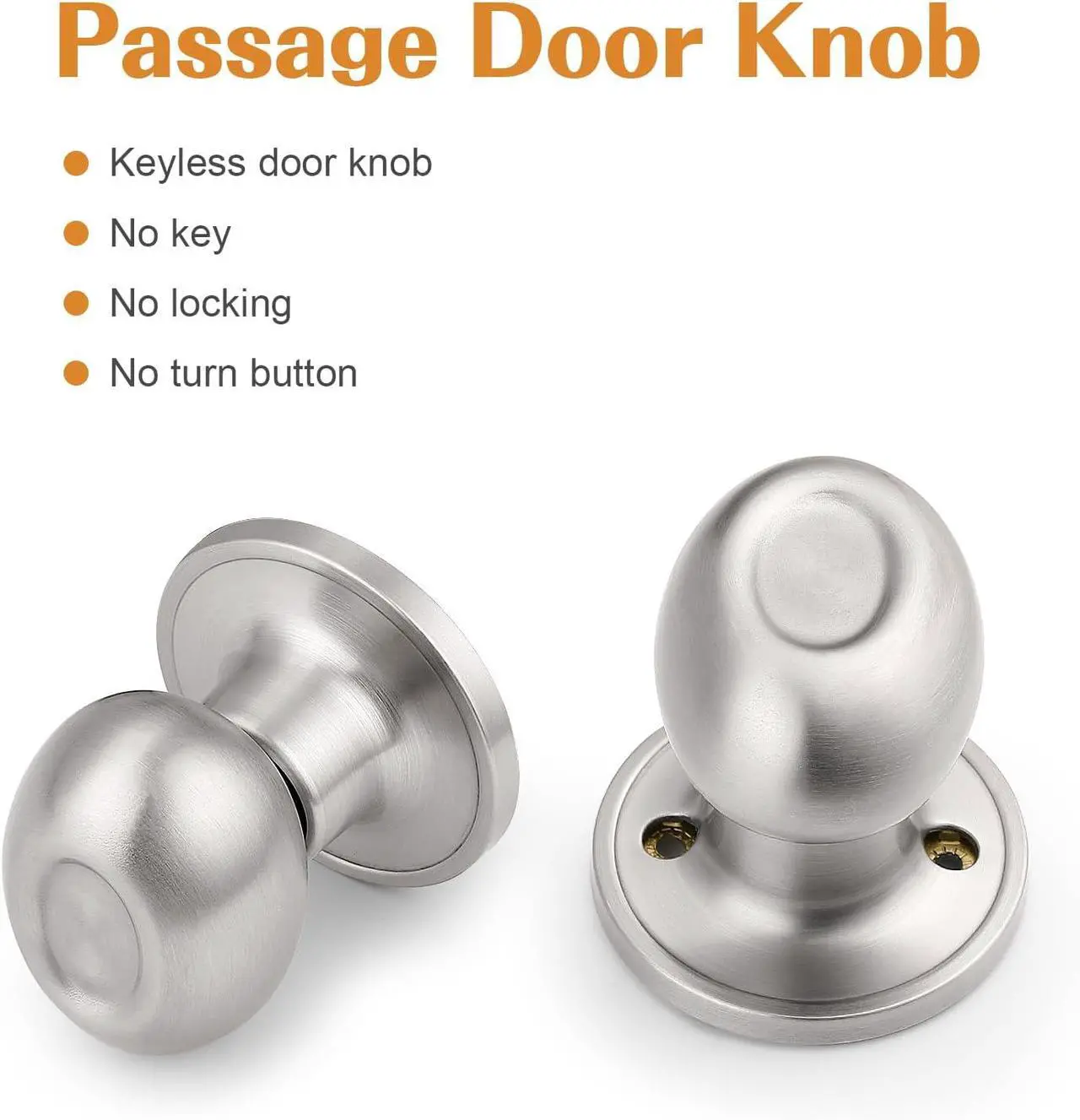 Alt view image 2 of 7 - Probrico Passage Door Knobs No Lock, Oval Brushed Nickel Interior Door Knob for Hallway Closet, Modern No-Locking Door Knob with Egg Style 5 Pack