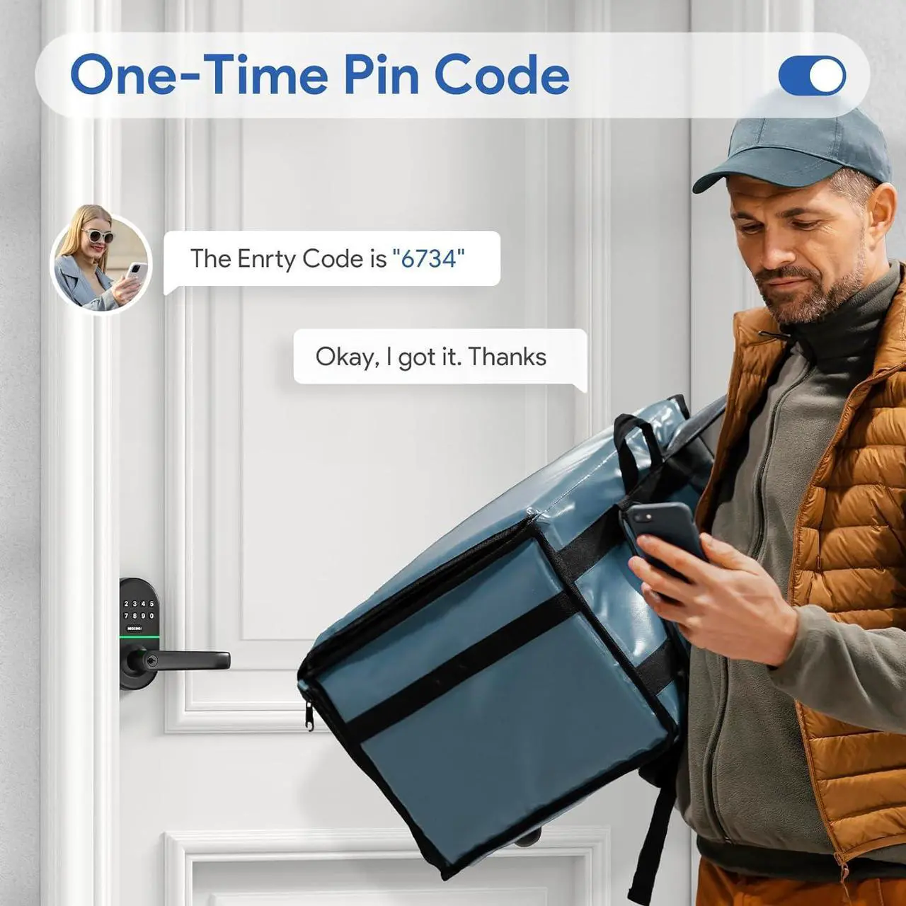Alt view image 4 of 7 - Smart Keypad Door Lock with Handle: NICE DIGI Keyless Entry Digital Lock for Front/Interior Door, Electronic Code Knob, Easy Installation