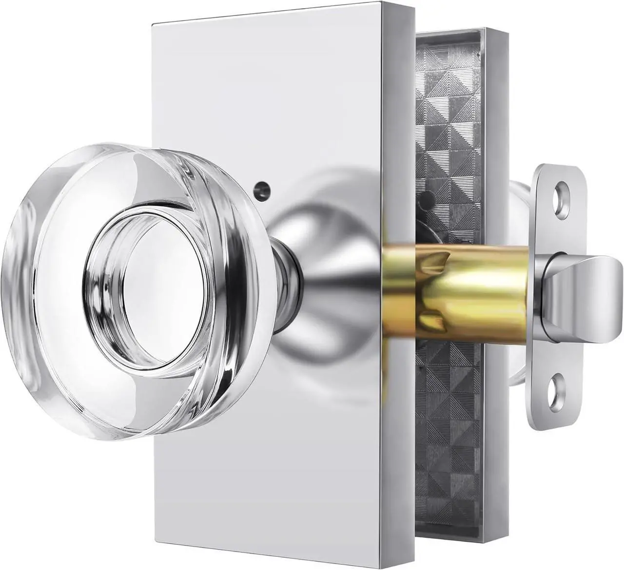 Main image of Privacy Door Knob with Lock - Crystal Glass Interior Door Handle for Bedroom Bathroom Closet - Polished Chrome, 1 Pack