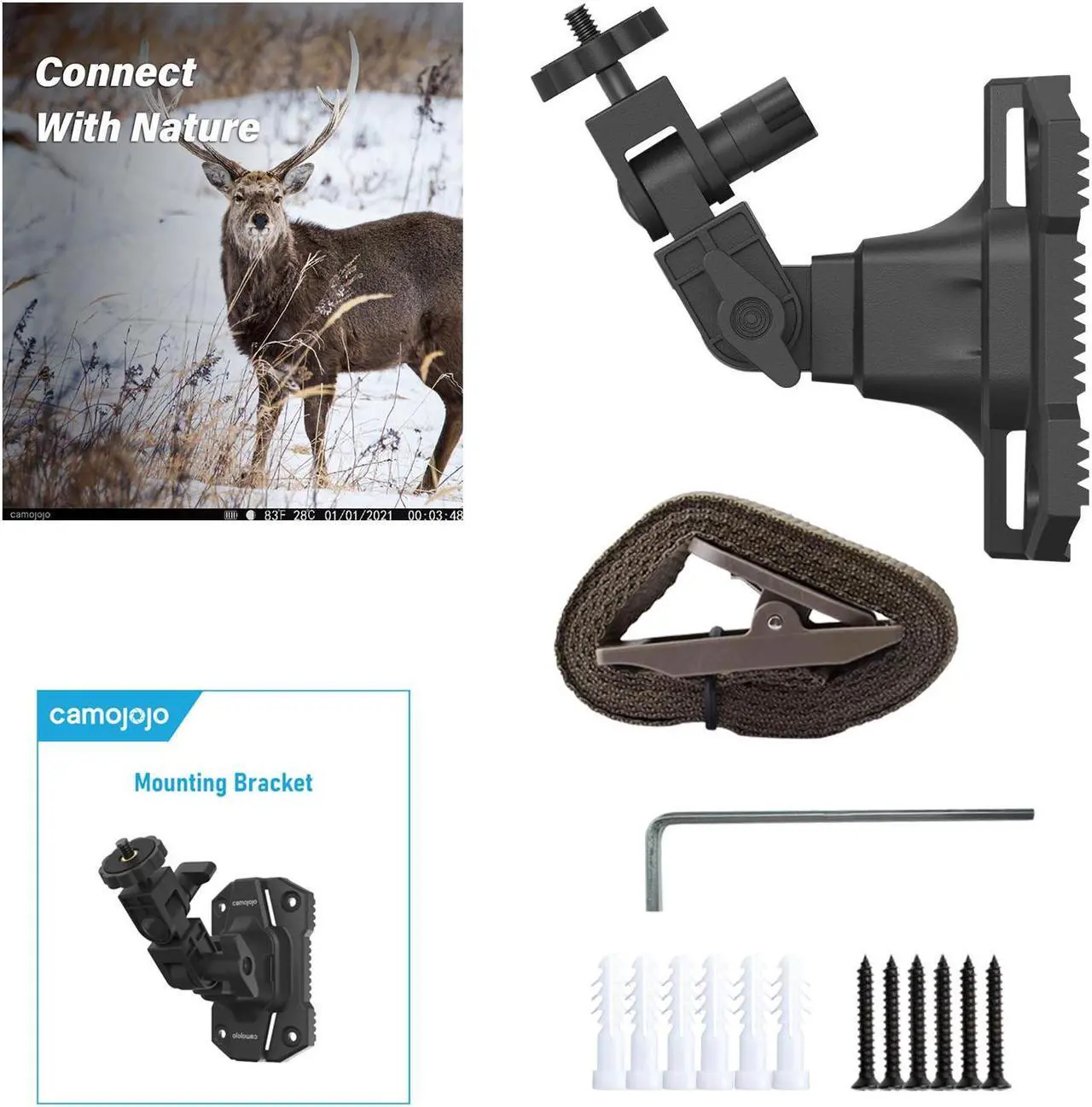 Alt view image 6 of 6 - Camojojo Trail Cameras Mounting Bracket with 1/4" -20 Threaded Insert 360°Rotating Adjustable Holder for Outdoor Hunting Gear Accessory, Game Camera Holder Monitor Stand Hunting Camera Kit