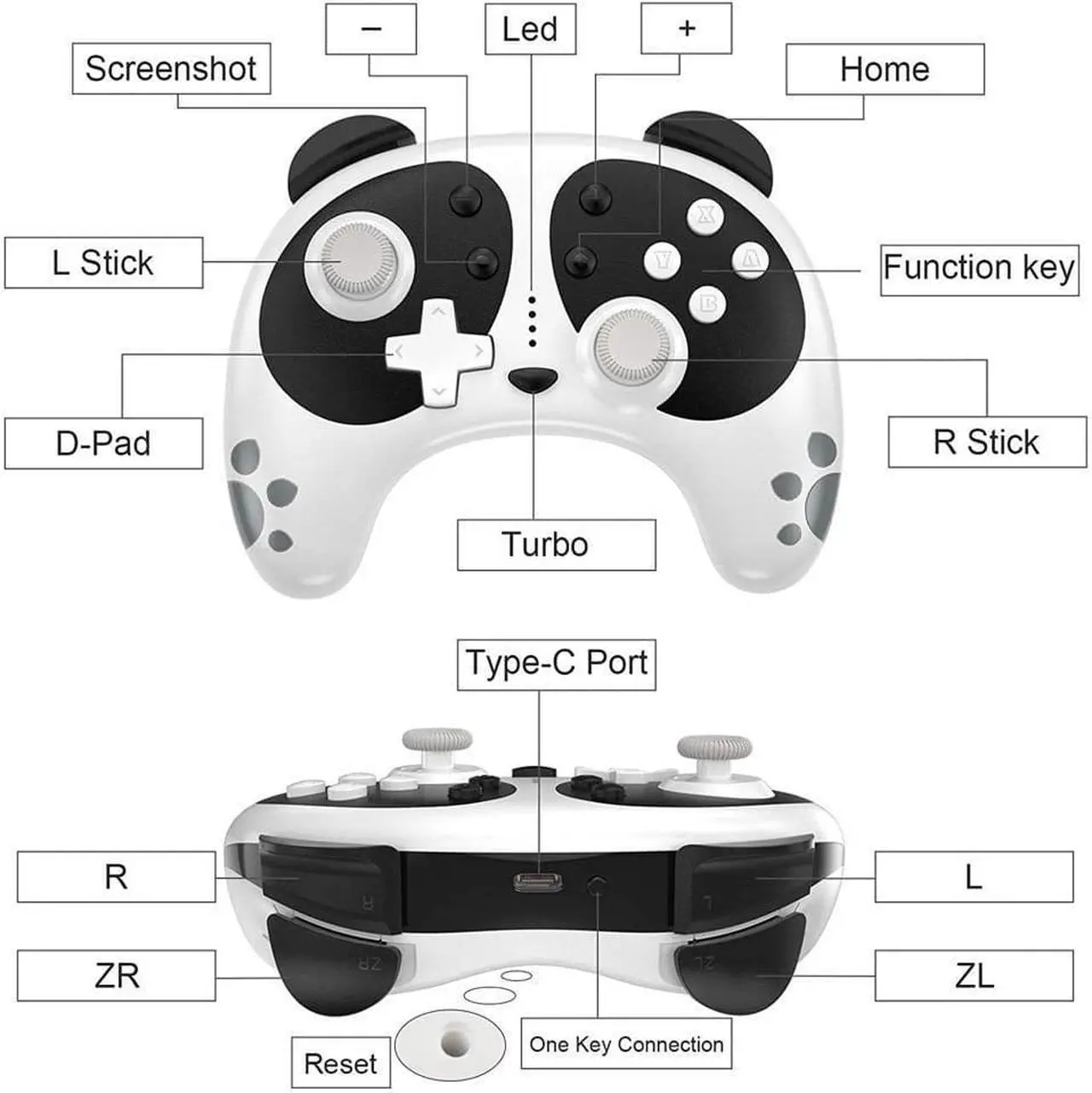 Alt view image 2 of 7 - Wireless Pro Controller for Nintendo Switch, STOGA Panda Switch Controller with NFC Wake-up Function, Compatible with Switch Lite/PC, Support Motion Control Turbo Vibration 2021 New