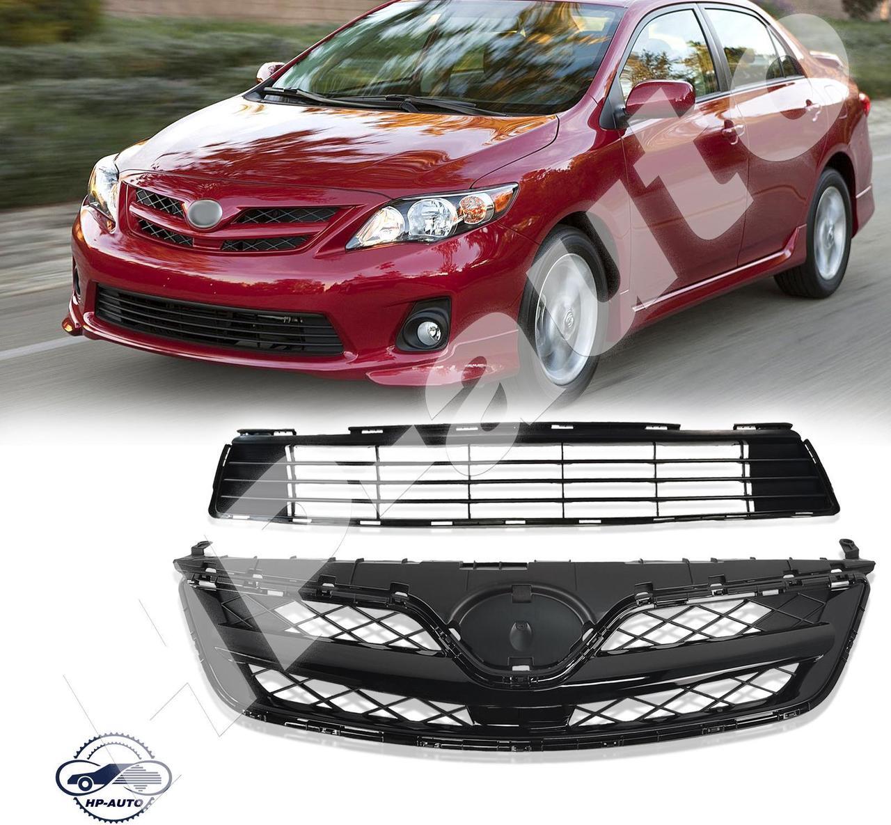 Alt view image 2 of 7 - For 2011-2013 Toyota Corolla Front Bumper Upper & Lower Grille Set Black