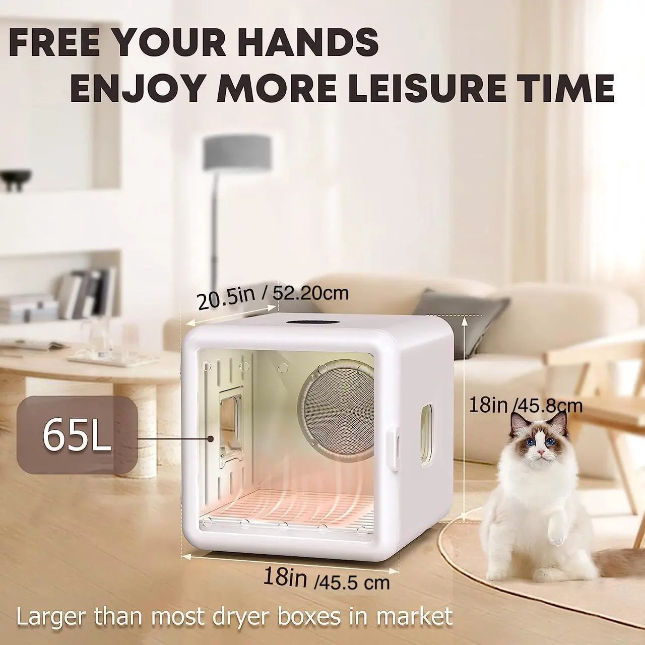 Alt view image 7 of 7 - Automatic Pet Dryer Box for Cats and Small Dogs,(65L) Cat Dryer, Ultra Quiet Dog Hair Dryer with Smart Temperature Control and 360° Drying