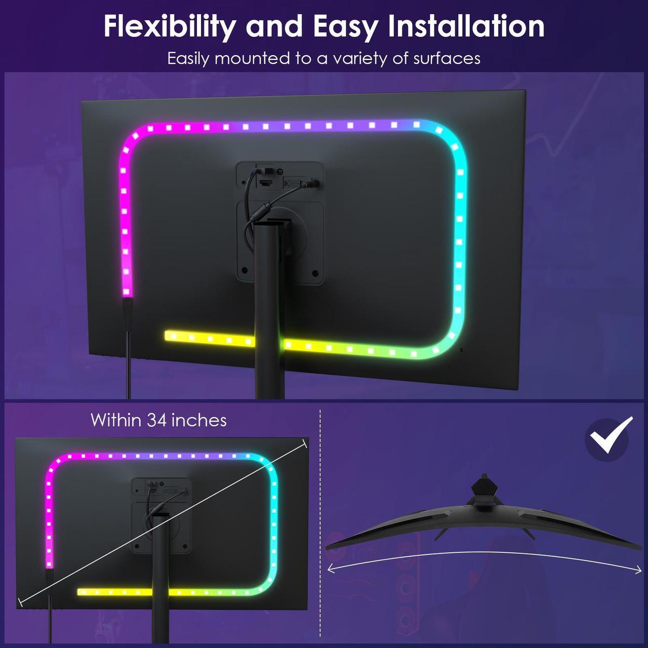 Alt view image 6 of 7 - Ambilight Monitor Backlighting with Color-match and Software Control DIY, Music Sync , LED Strip Lights and gaming light Bar set, Monitors Accessories Built for Gamers