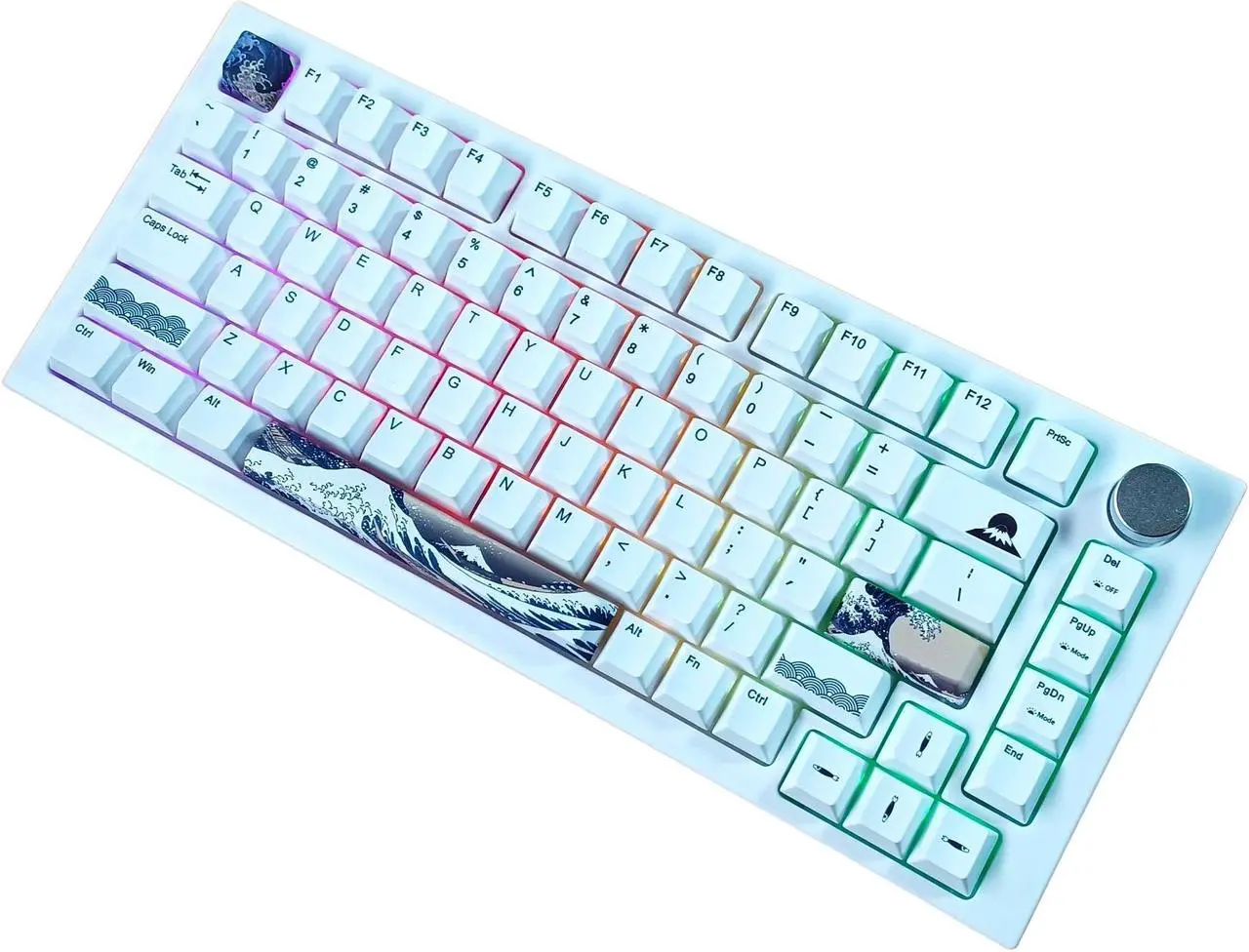 Alt view image 2 of 7 - KB Paradise V75 RGB LED Backlight Great Wave Wired 75% 82Key Mechanical Keyboard, White Case ,18 RGB Backlight Effects, Dye-sublimation keycap ,Hot Swappable,N-Key Rollover,Gateron Pro 3.0 Silver