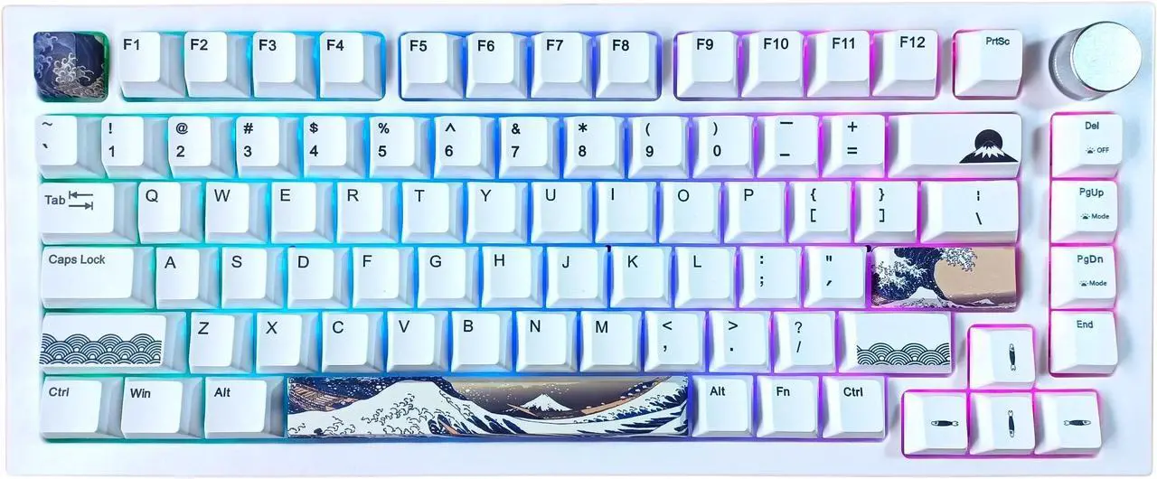 Main image of KB Paradise V75 RGB LED Backlight Great Wave Wired 75% 82Key Mechanical Keyboard, White Case ,18 RGB Backlight Effects, Dye-sublimation keycap ,Hot Swappable,N-Key Rollover,Gateron Pro 3.0 Silver