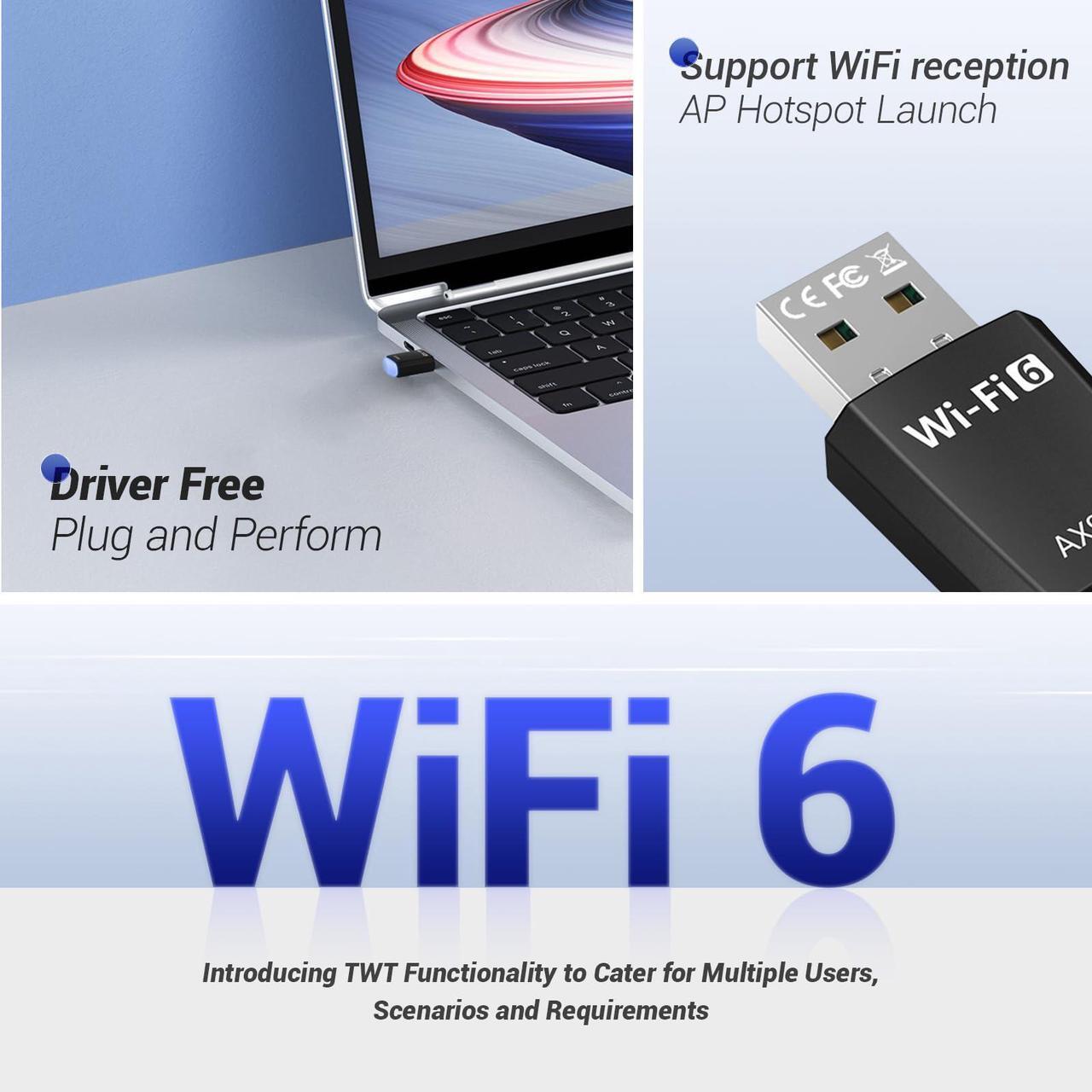 Alt view image 2 of 7 - WiFi Adapter for Desktop PC, AX900 USB WiFi 6 Adapter with 5GHz/2.4GHz Dual Band, WiFi Dongle Wireless WiFi Adapter for Supports Windows 10/11, WiFi 6 USB Adapter for PC/Desktop/Laptop
