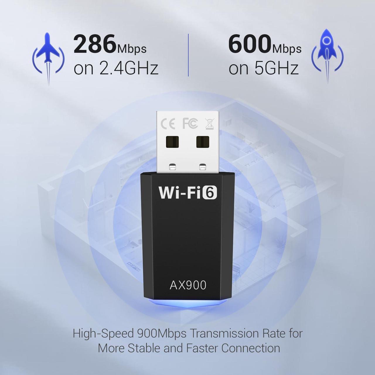 Alt view image 4 of 7 - WiFi Adapter for Desktop PC, AX900 USB WiFi 6 Adapter with 5GHz/2.4GHz Dual Band, WiFi Dongle Wireless WiFi Adapter for Supports Windows 10/11, WiFi 6 USB Adapter for PC/Desktop/Laptop