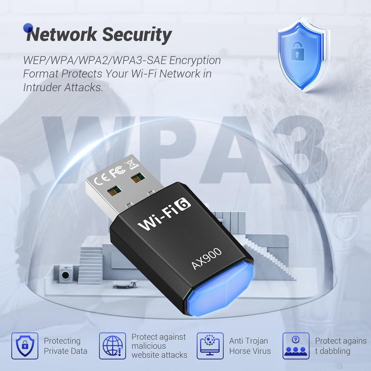 Alt view image 5 of 7 - WiFi Adapter for Desktop PC, AX900 USB WiFi 6 Adapter with 5GHz/2.4GHz Dual Band, WiFi Dongle Wireless WiFi Adapter for Supports Windows 10/11, WiFi 6 USB Adapter for PC/Desktop/Laptop