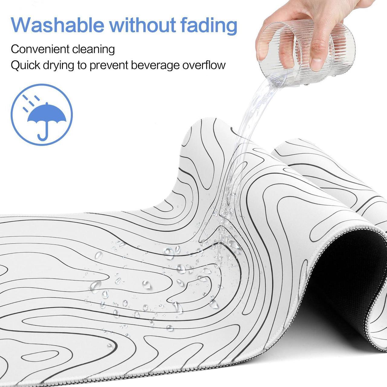 Alt view image 5 of 6 - Gaming Mouse Pad Large 31.5 x 11.8in Topographic Keyboard Pad Mouse Pad for Non-Slip Base and Stitched Edge, Extended Desk Pad XL Keyboard Desk Mat (White)