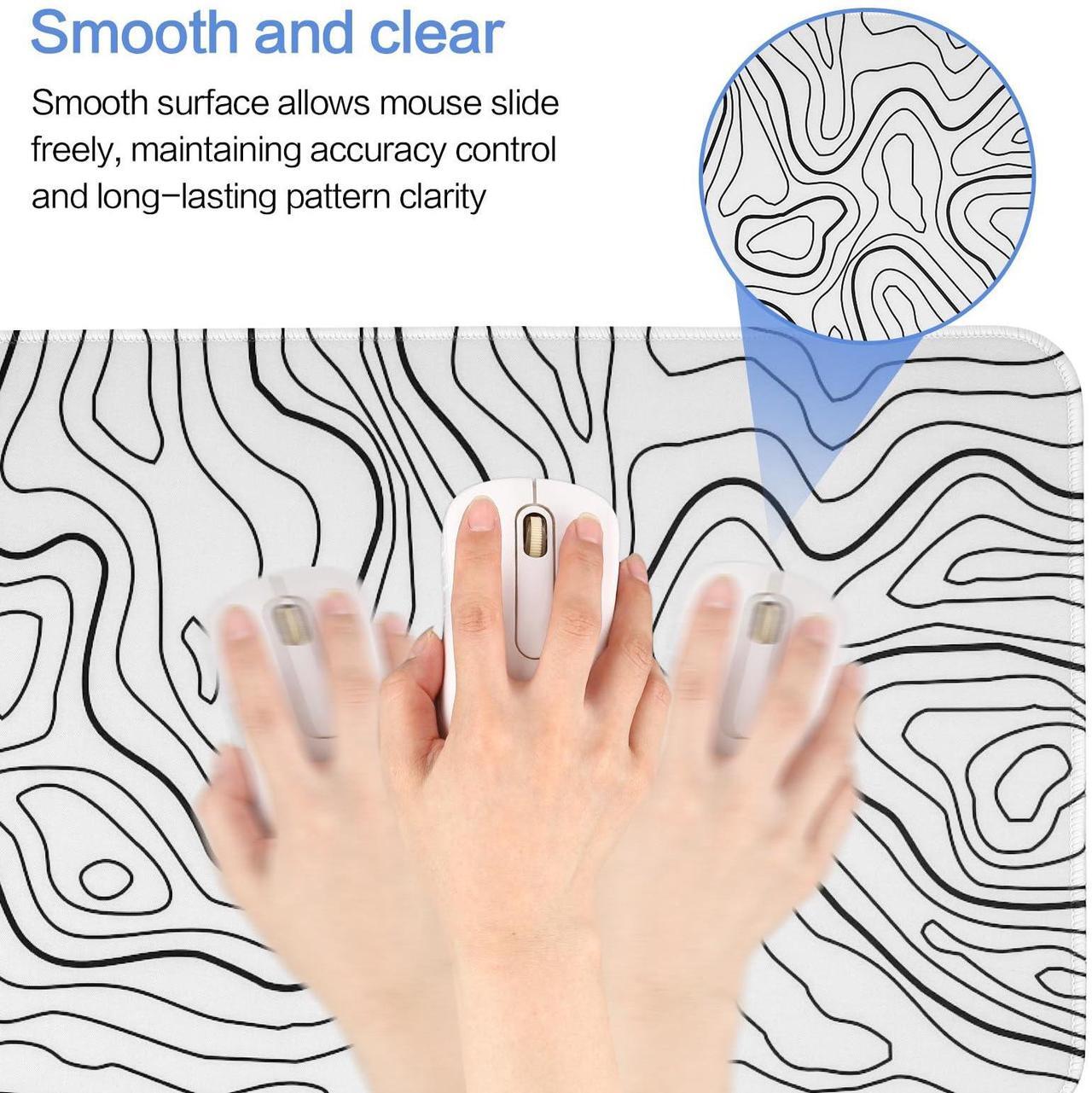 Alt view image 6 of 6 - Gaming Mouse Pad Large 31.5 x 11.8in Topographic Keyboard Pad Mouse Pad for Non-Slip Base and Stitched Edge, Extended Desk Pad XL Keyboard Desk Mat (White)