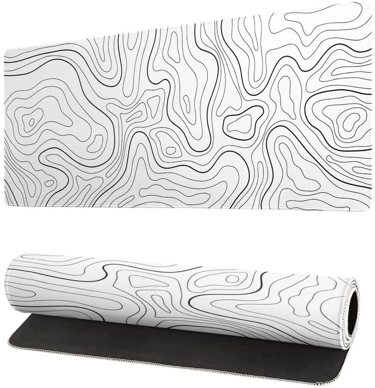 Main image of Topographic Contour White Gaming Mouse Pad XL Geographic Map Lines Extended Big Large Desk Mat Non-Slip Rubber Base Stitched Edge Long Keyboard Mousepad for PC Computer Laptop,31.5x11.8 Inch