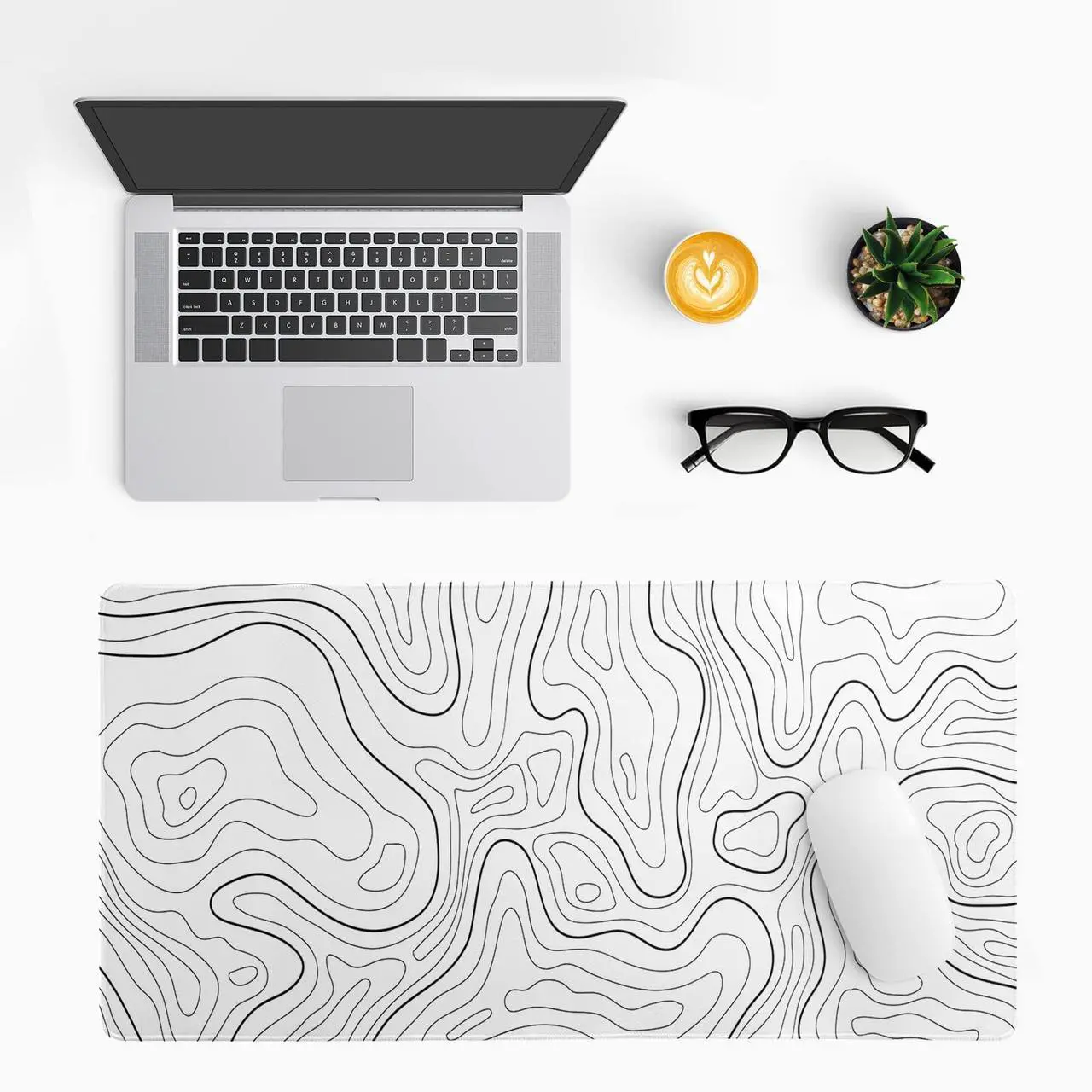 Alt view image 2 of 6 - Topographic Contour White Gaming Mouse Pad XL Geographic Map Lines Extended Big Large Desk Mat Non-Slip Rubber Base Stitched Edge Long Keyboard Mousepad for PC Computer Laptop,31.5x11.8 Inch