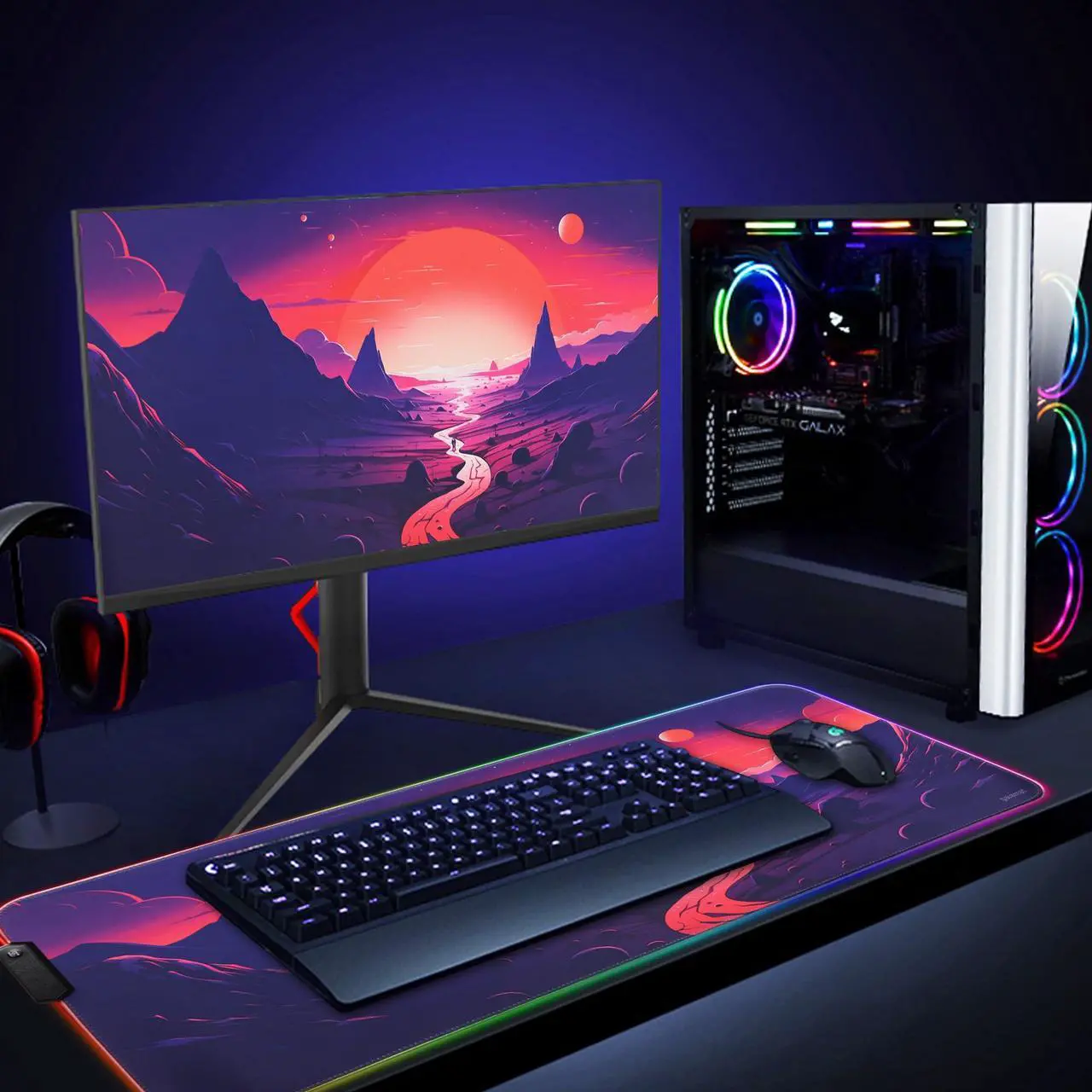 Alt view image 5 of 6 - gaiamat Anime RGB Gaming Mouse Pad,Large LED Mousepad with Durable Nylon Stitched Edges and Non-Slip Rubber Base,31.5X 11.8 Inch Glowing Game Mouse Mat for Personalized Gamer(80x30 US-FGsunshan)