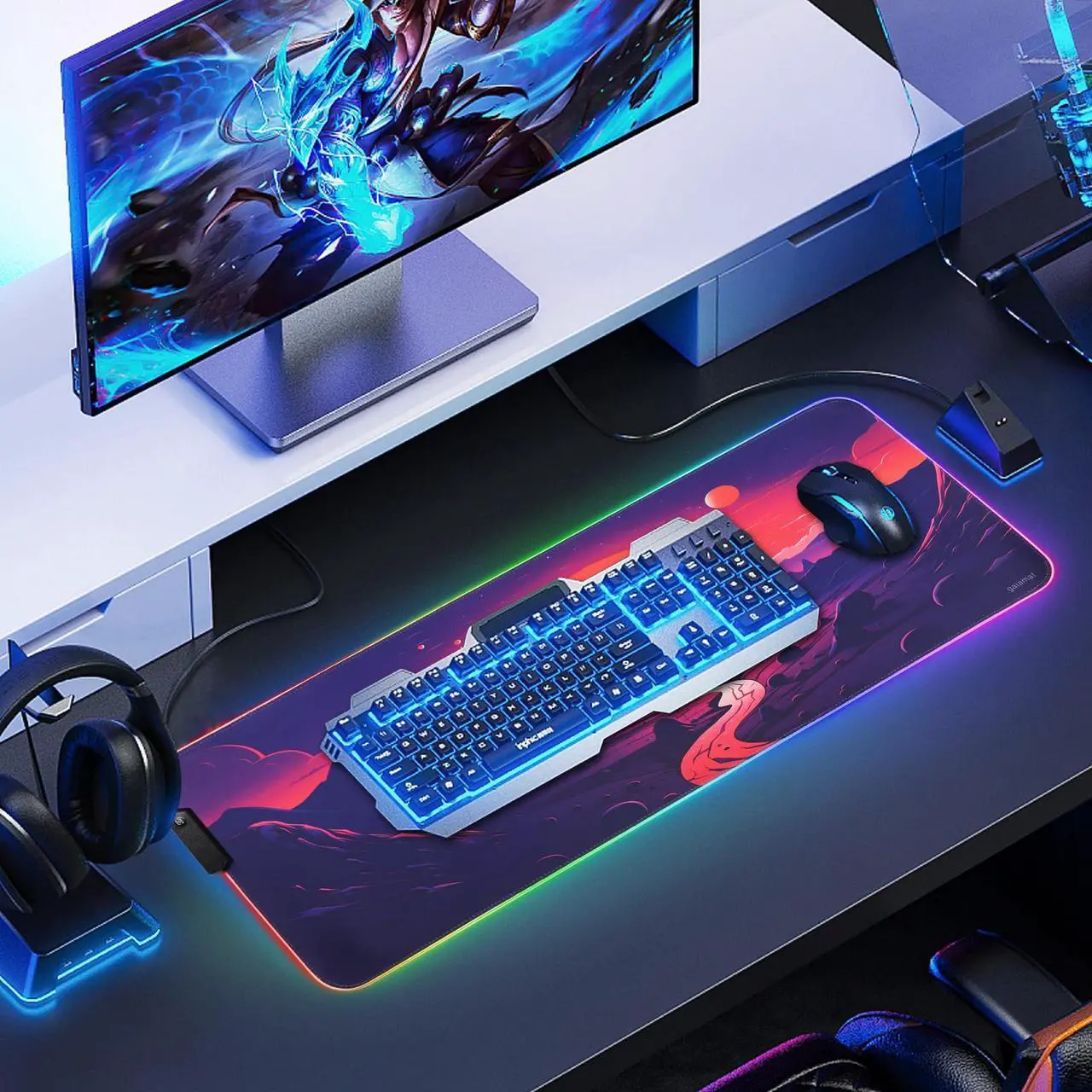 Alt view image 6 of 6 - gaiamat Anime RGB Gaming Mouse Pad,Large LED Mousepad with Durable Nylon Stitched Edges and Non-Slip Rubber Base,31.5X 11.8 Inch Glowing Game Mouse Mat for Personalized Gamer(80x30 US-FGsunshan)