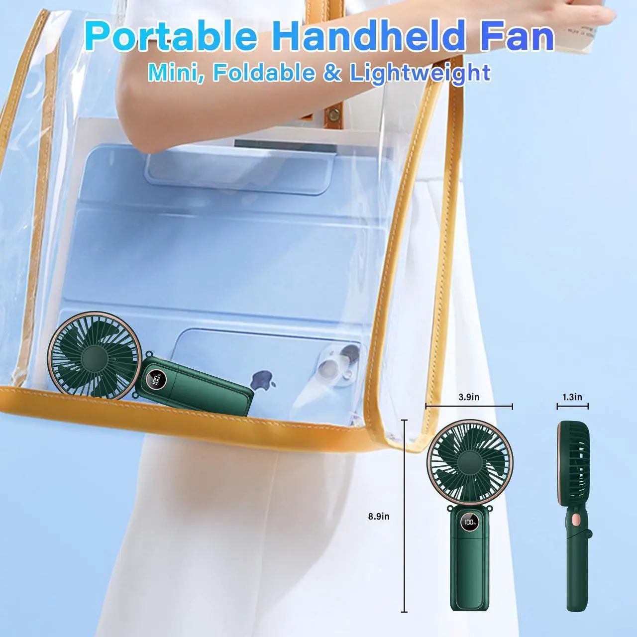 Alt view image 5 of 6 - Portable Handheld Fan 5200mAh USB Rechargeable, 180° Foldable Electric Personal Small Mini Hand Held Fan, Max 22 HRS Working, 6 Speeds Level, LED Display, Battery Powered for Travel, Outdoor, Makeup