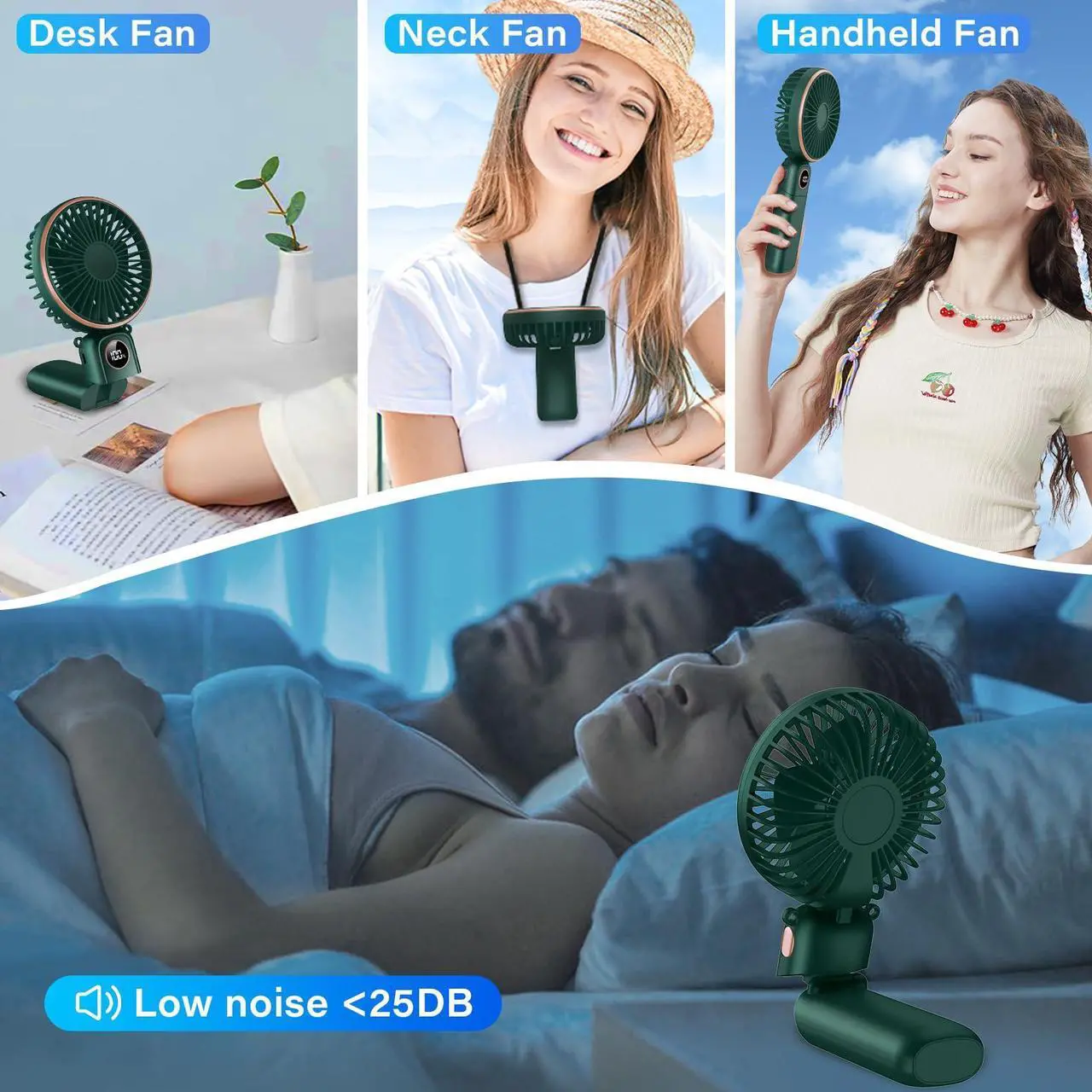 Alt view image 6 of 6 - Portable Handheld Fan 5200mAh USB Rechargeable, 180° Foldable Electric Personal Small Mini Hand Held Fan, Max 22 HRS Working, 6 Speeds Level, LED Display, Battery Powered for Travel, Outdoor, Makeup