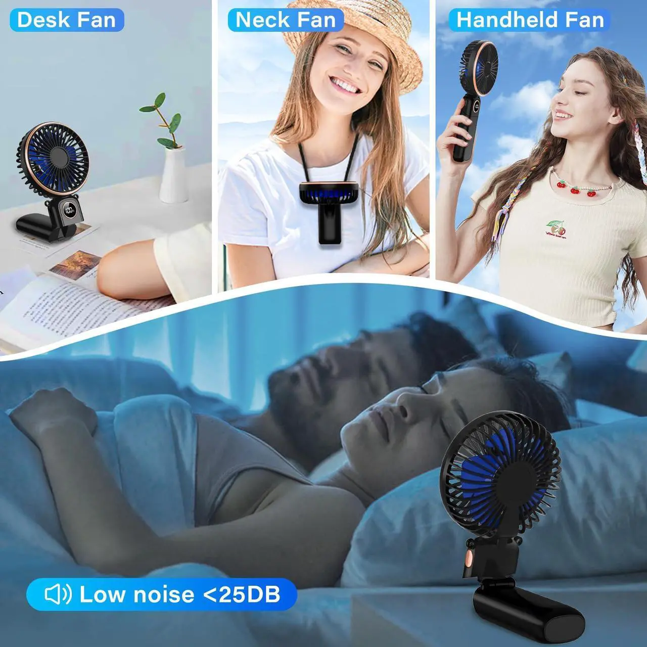 Alt view image 6 of 6 - Portable Handheld Fan 5200mAh USB Rechargeable, 180° Foldable Electric Personal Small Mini Hand Held Fan, Max 22 HRS Working, 6 Speeds Level, LED Display, Battery Powered for Travel, Outdoor, Makeup