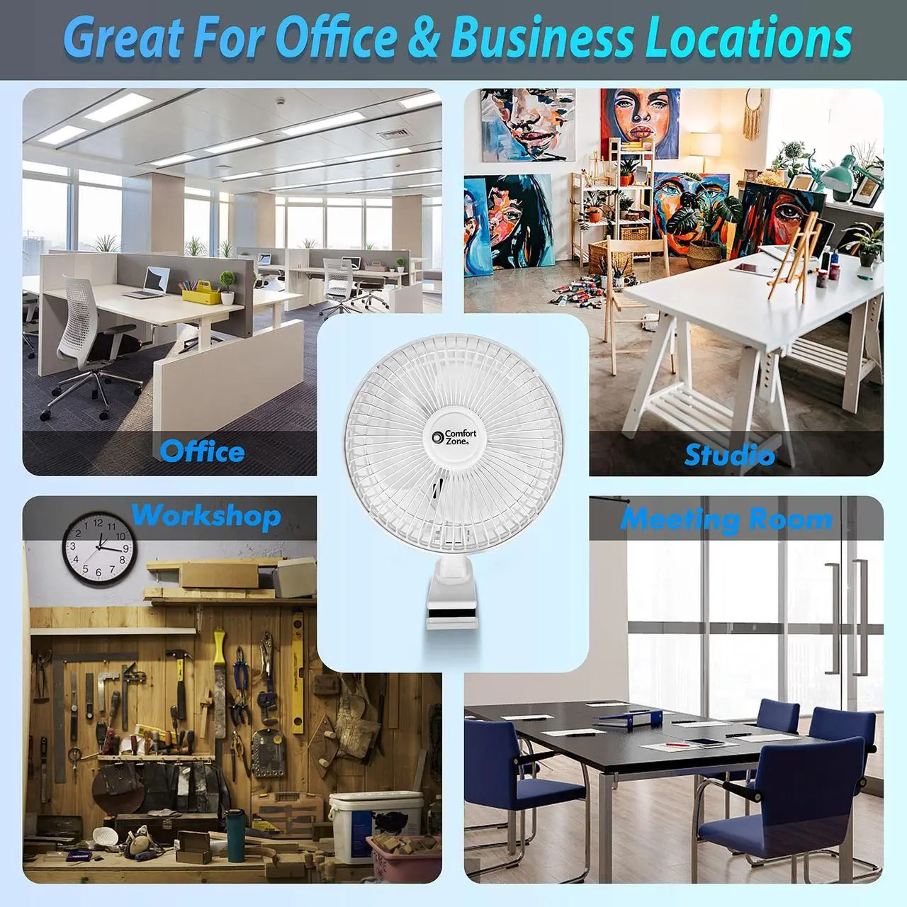 Alt view image 3 of 6 - Comfort Zone Portable Clip on Fan with Fully Adjustable Tilt, Electric, 6 inch, Quiet, Indoor, 2 Speed, Mini Desk Fan, Table Fan, Airflow 6.53 ft/sec, Ideal for Home, Bedroom, Dorm & Office, CZ6C