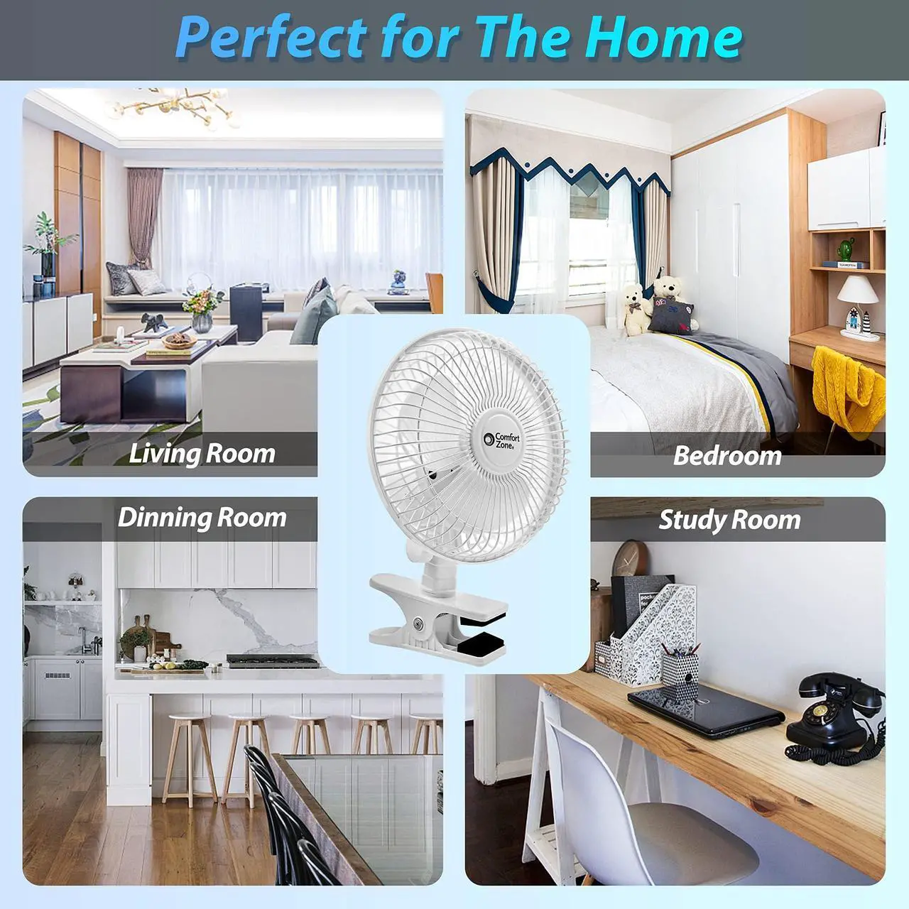 Alt view image 6 of 6 - Comfort Zone Portable Clip on Fan with Fully Adjustable Tilt, Electric, 6 inch, Quiet, Indoor, 2 Speed, Mini Desk Fan, Table Fan, Airflow 6.53 ft/sec, Ideal for Home, Bedroom, Dorm & Office, CZ6C