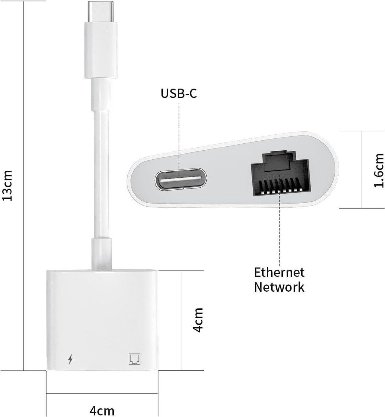 Alt view image 2 of 7 - [Apple MFi Certified] USB C to Ethernet Adapter, 2 in 1 RJ45 Ethernet LAN Network Adapter with USB Type C Charge Port Compatible with iPhone 16/15 Pro/Max/Plus, MacBook, iPad and More,Supports 100Mbps