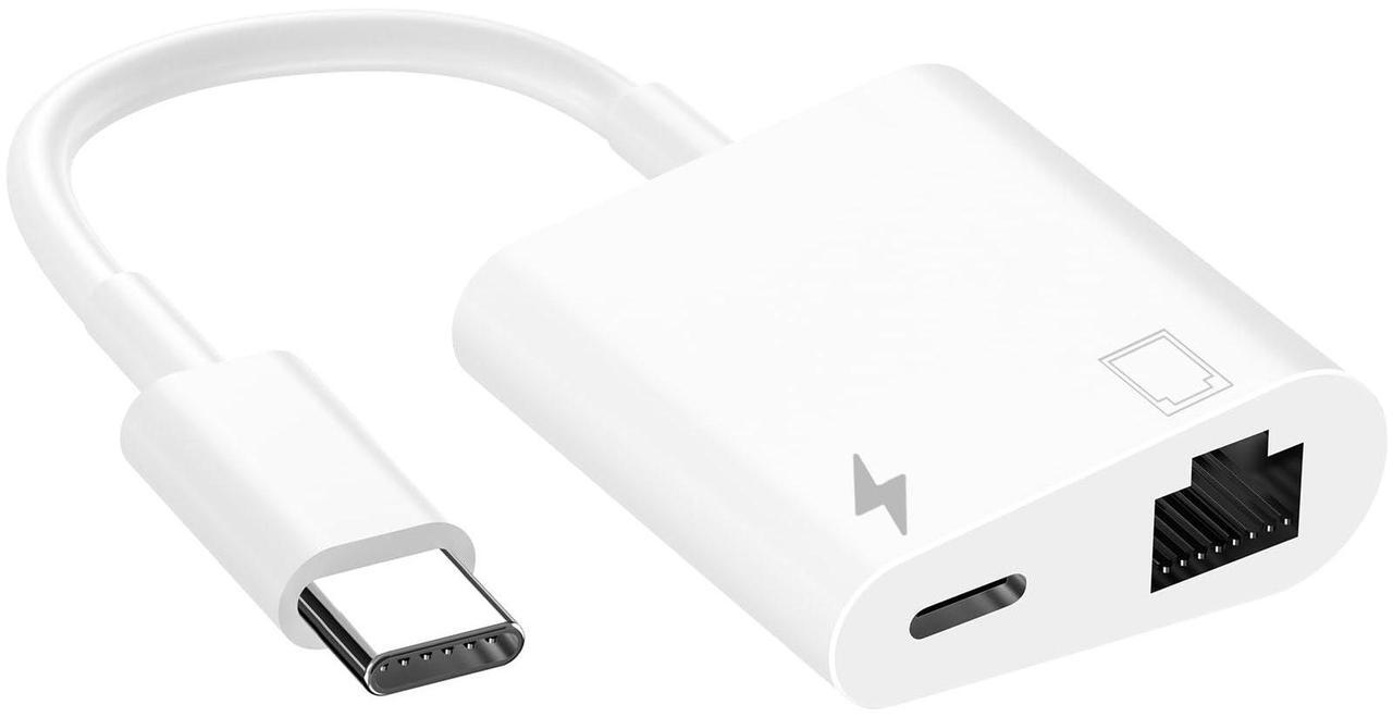 Main image of [Apple MFi Certified] USB C to Ethernet Adapter, 2 in 1 RJ45 Ethernet LAN Network Adapter with USB Type C Charge Port Compatible with iPhone 16/15 Pro/Max/Plus, MacBook, iPad and More,Supports 100Mbps