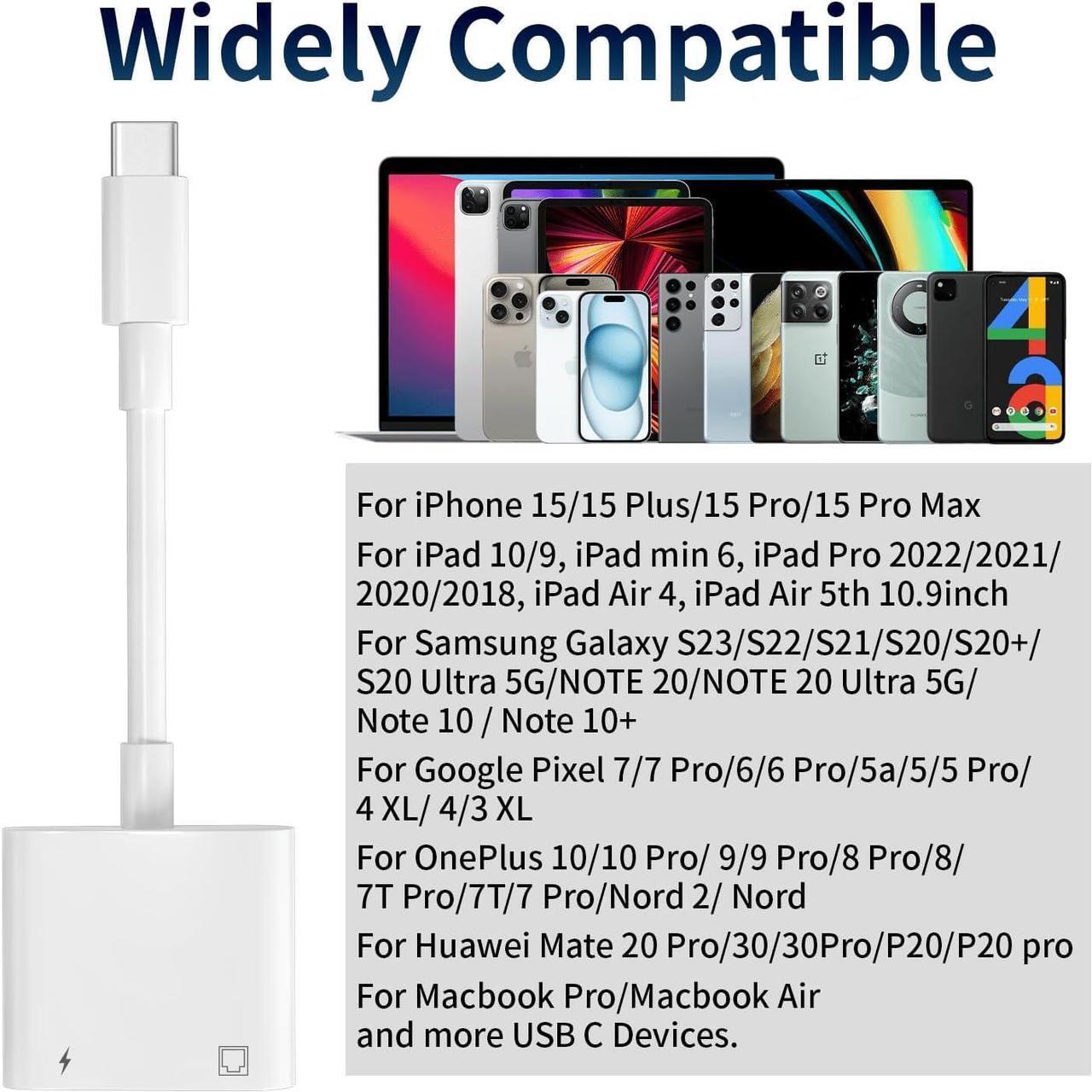 Alt view image 6 of 7 - [Apple MFi Certified] USB C to Ethernet Adapter, 2 in 1 RJ45 Ethernet LAN Network Adapter with USB Type C Charge Port Compatible with iPhone 16/15 Pro/Max/Plus, MacBook, iPad and More,Supports 100Mbps
