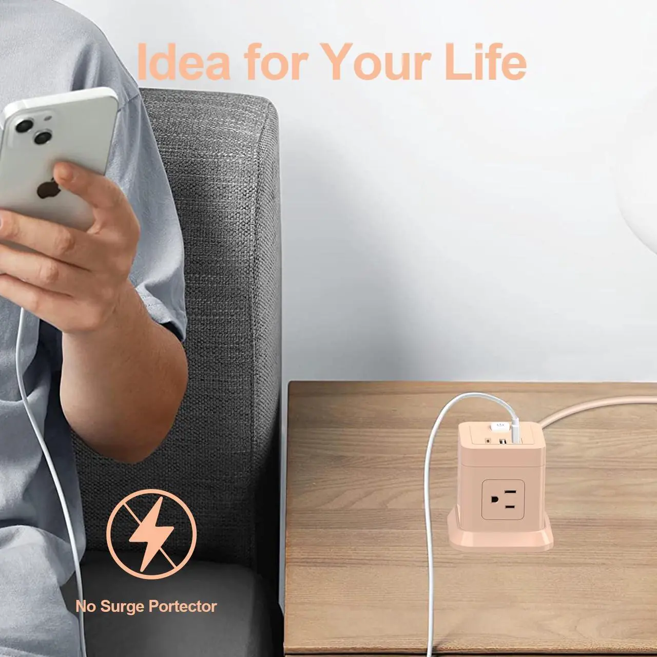 Alt view image 5 of 7 - Cube Power Strip, FDTEK 4 Widely Spaced Outlet with 3 USB (1 USB C) Flat Plug Power Strips with Long Extension Cords Space Save Compact Portable for Travel Home Office Cruise (Pink)