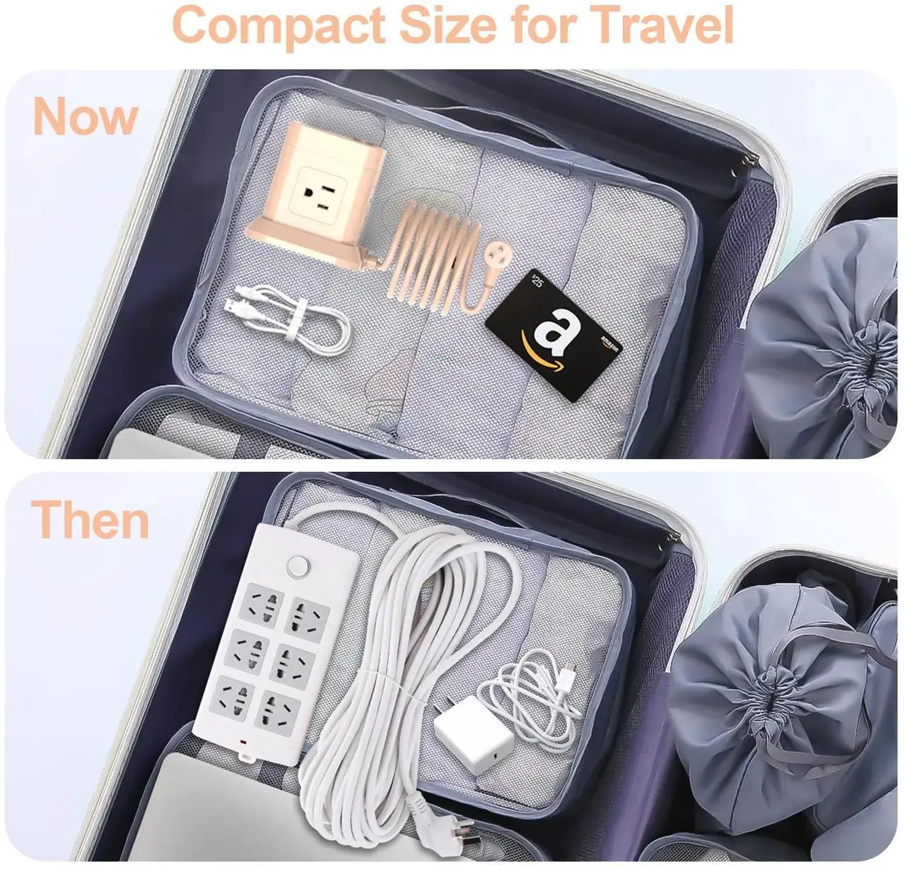 Alt view image 6 of 7 - Cube Power Strip, FDTEK 4 Widely Spaced Outlet with 3 USB (1 USB C) Flat Plug Power Strips with Long Extension Cords Space Save Compact Portable for Travel Home Office Cruise (Pink)