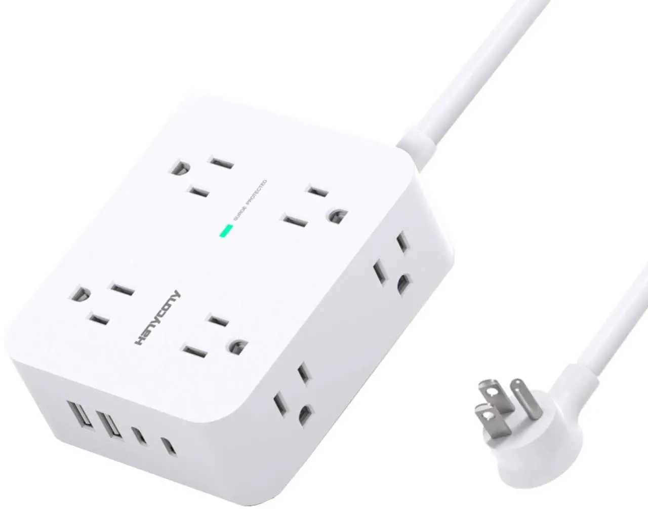 Main image of Power Strips with Surge Protection - HANYCONY 8 Widely Outlets with 4 USB Ports (2 USB C), 3-Side Outlet Extender Strip, 5 Ft Extension Cord, Ideal for Home Office College Dorm Room Essentials
