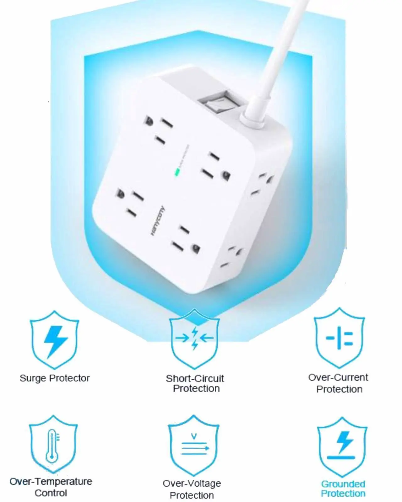 Alt view image 6 of 7 - Power Strips with Surge Protection - HANYCONY 8 Widely Outlets with 4 USB Ports (2 USB C), 3-Side Outlet Extender Strip, 5 Ft Extension Cord, Ideal for Home Office College Dorm Room Essentials