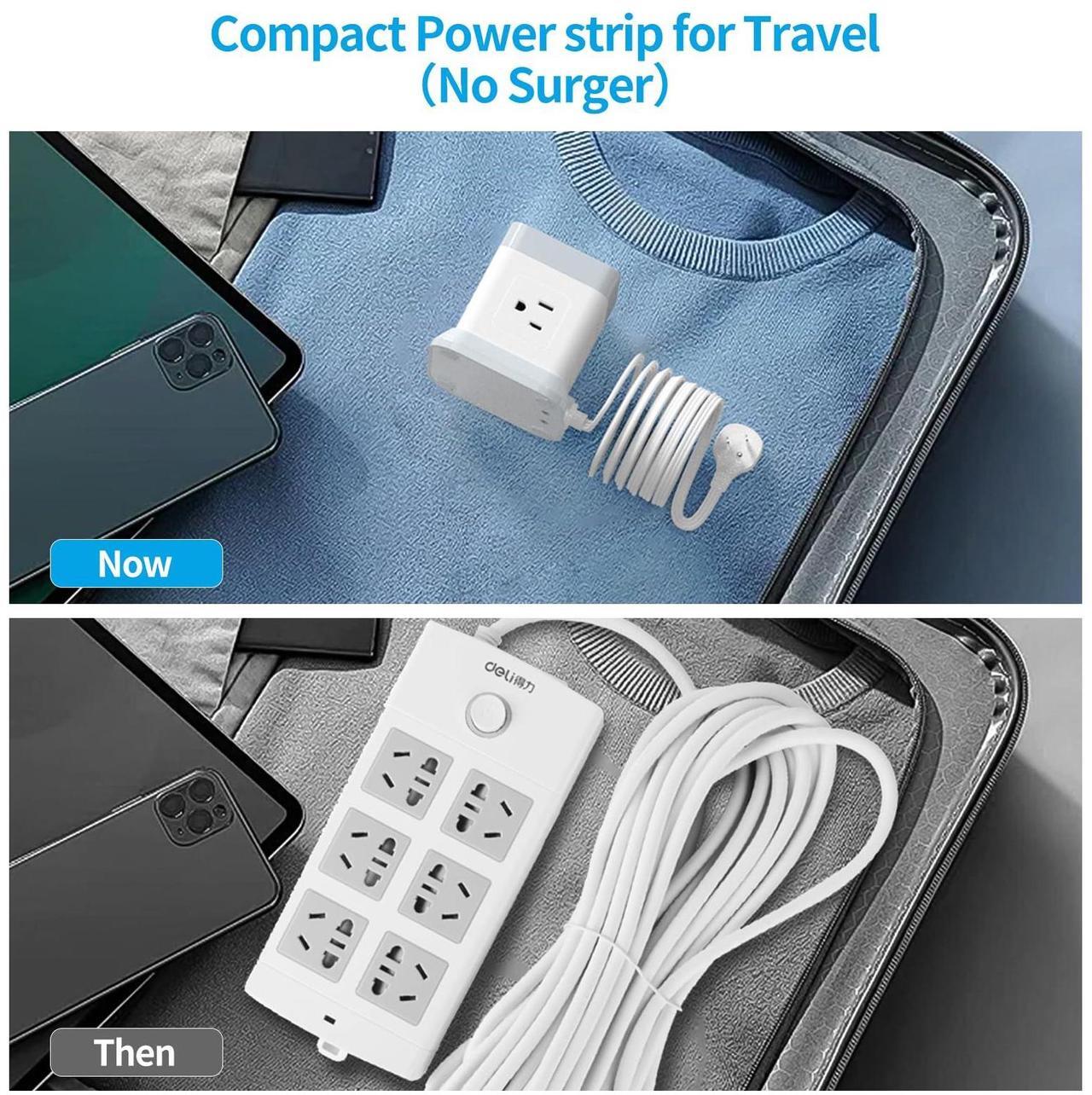 Alt view image 6 of 7 - Power Strip with USB, FDTEK Flat Plug Extension Cord with 4 Outlets and 3 USB(1 USB C), 5 FT Power Cord Desktop Charging Station, Overload Protection, Compact Portable for Travel Home Office